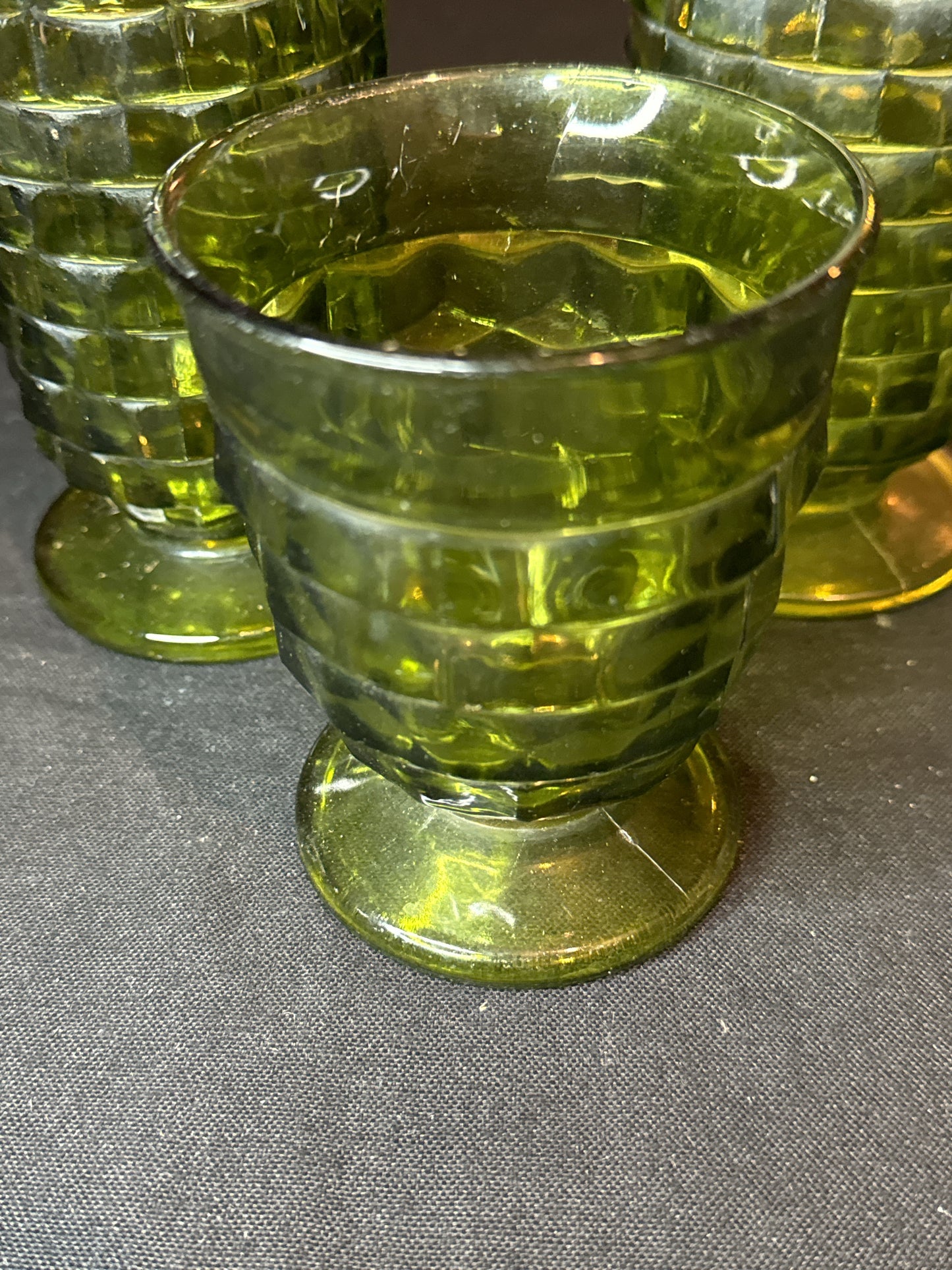 3 Piece Colony Whitehall Green Cube (2) Iced Tea 6" and (1) Juice Glass 4.25"