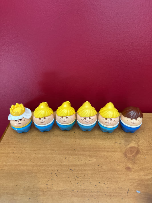 Toddle Tots Waffle Blocks Vintage Loose 2" Figure Lot Little Tikes Set of 6 Blonde Girls Queen Boy