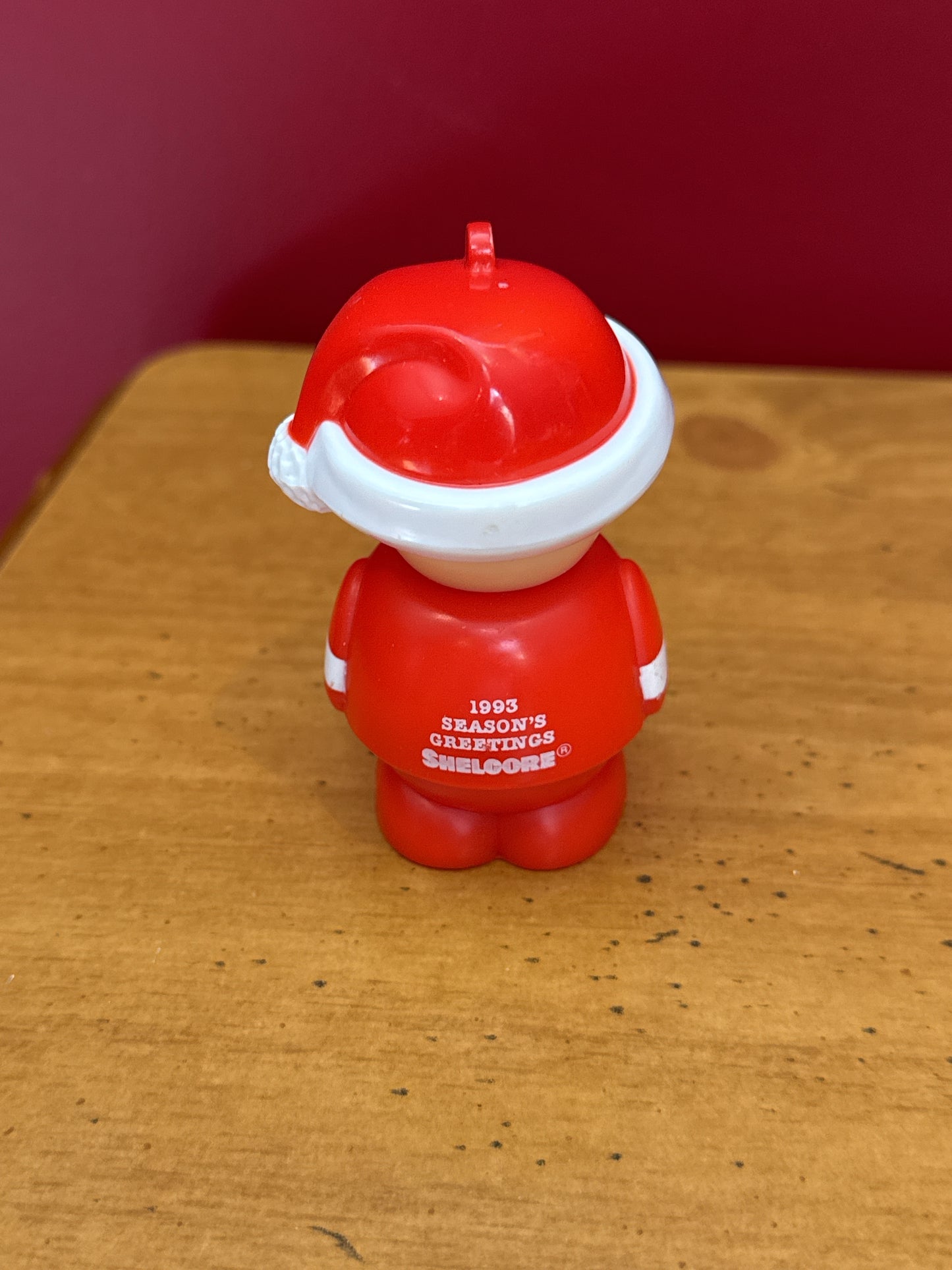Shelcore 1993 Red Santa Seasons Greetings Plastic Christmas Tree Ornament