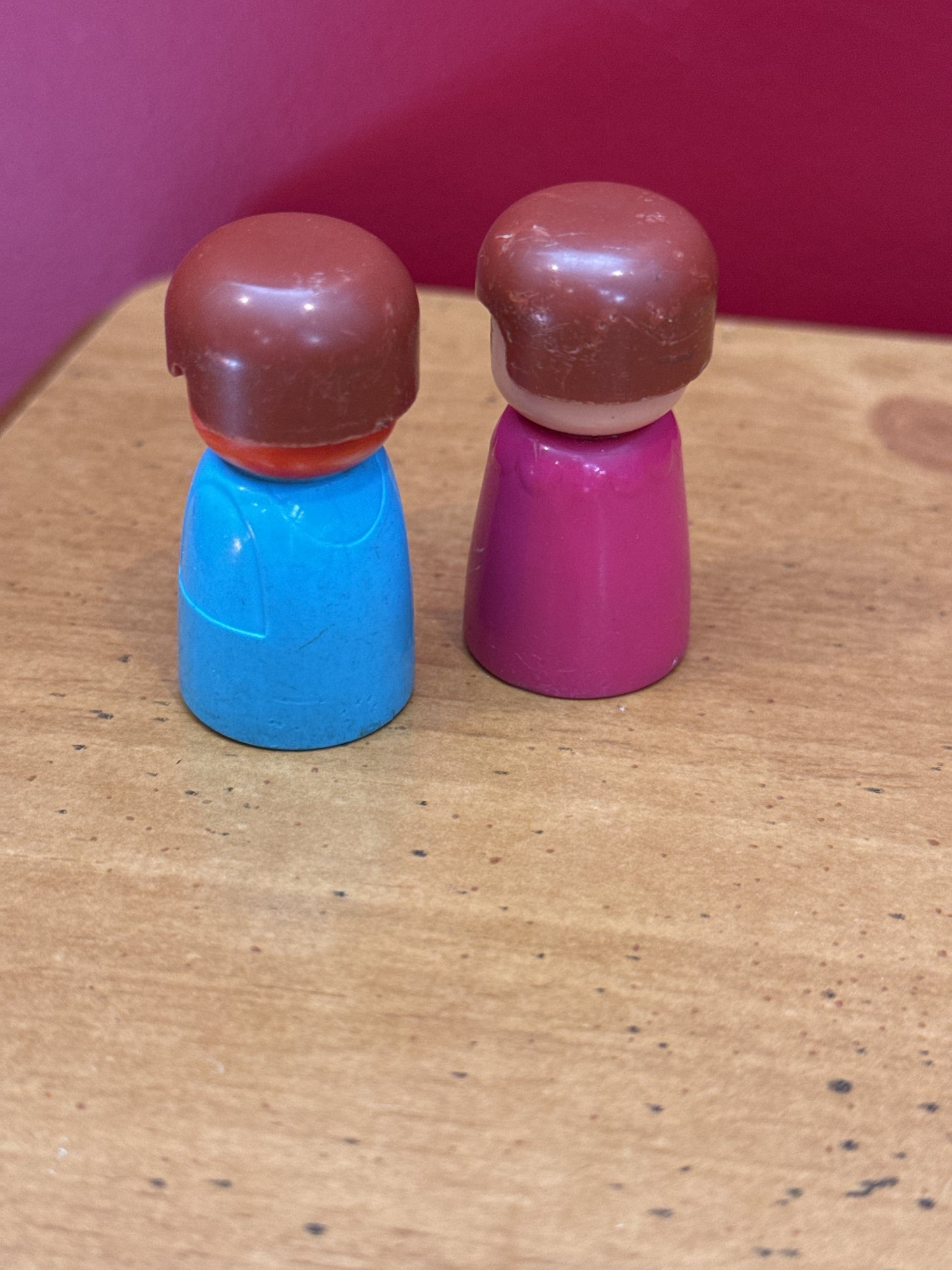Pair of Vintage Tomy Playrail Girl & Boy Little People Figures Rolling