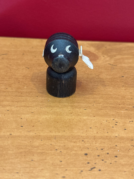 Rare Vintage 1960s Fisher Price Little People Wooden Black Dog White Floppy Ear - Ear Missing