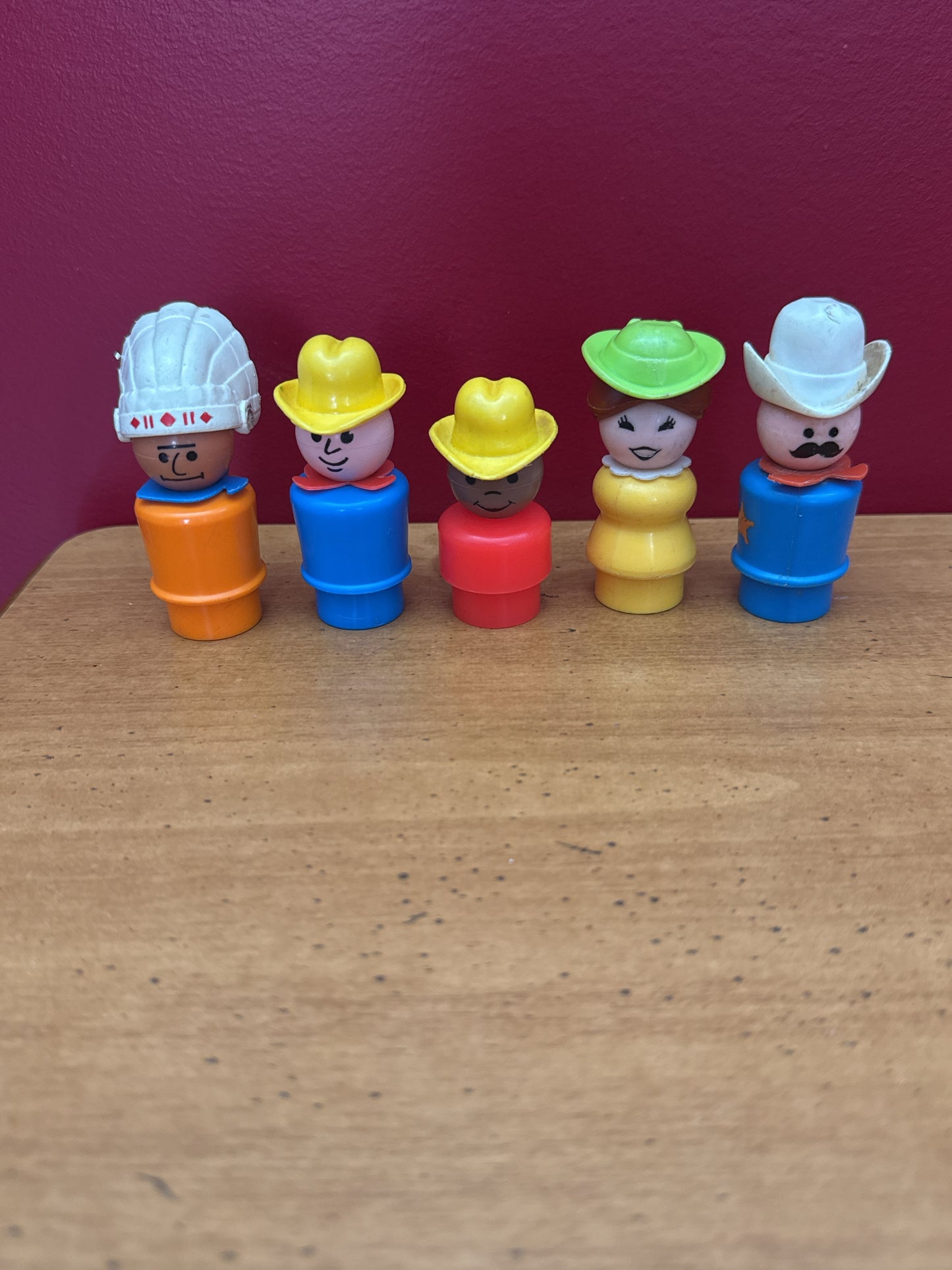 Vintage Fisher Price Little People Indian Chief, Cowboys and Cowgirl 5 Piece Set
