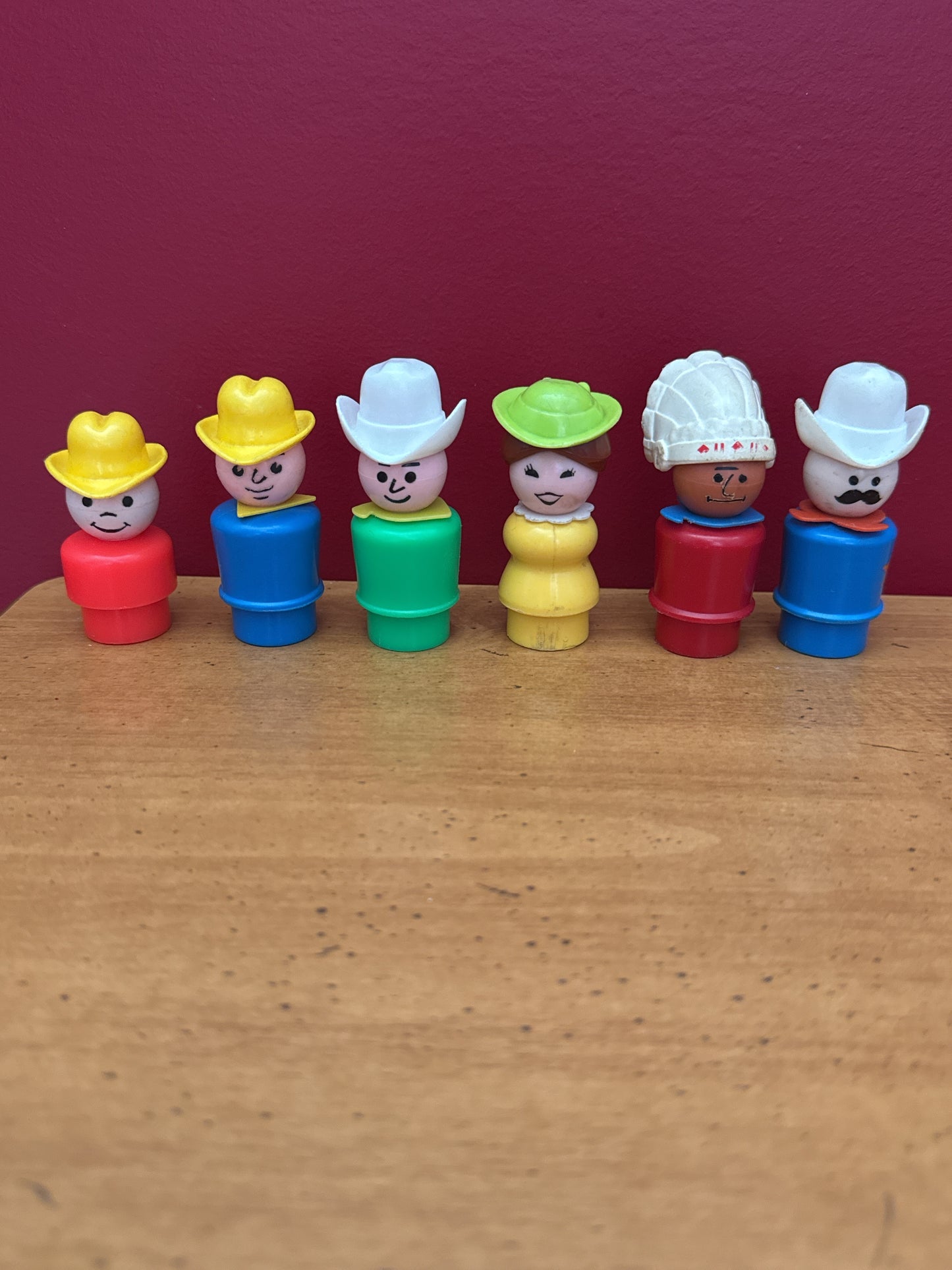 Vintage Fisher Price Little People Indian Chief, Cowboys and Cowgirl 6 Piece Set