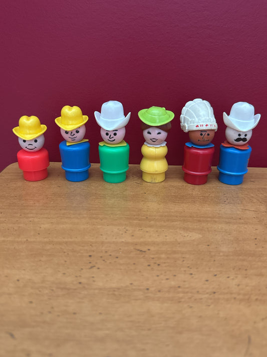 Vintage Fisher Price Little People Indian Chief, Cowboys and Cowgirl 6 Piece Set