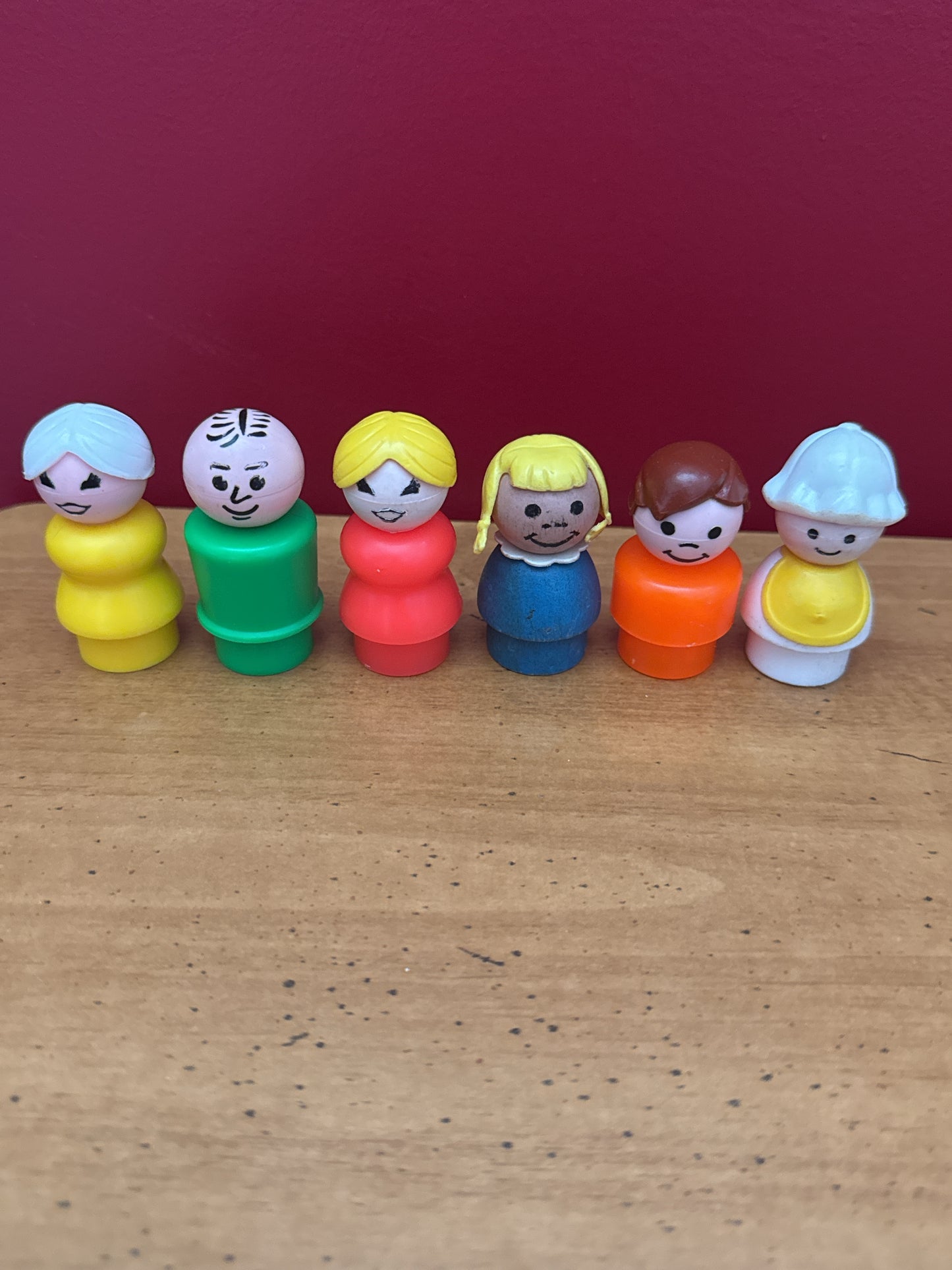 Vintage 1970s Fisher Price Little People Family Set of 6 Figures Including Baby