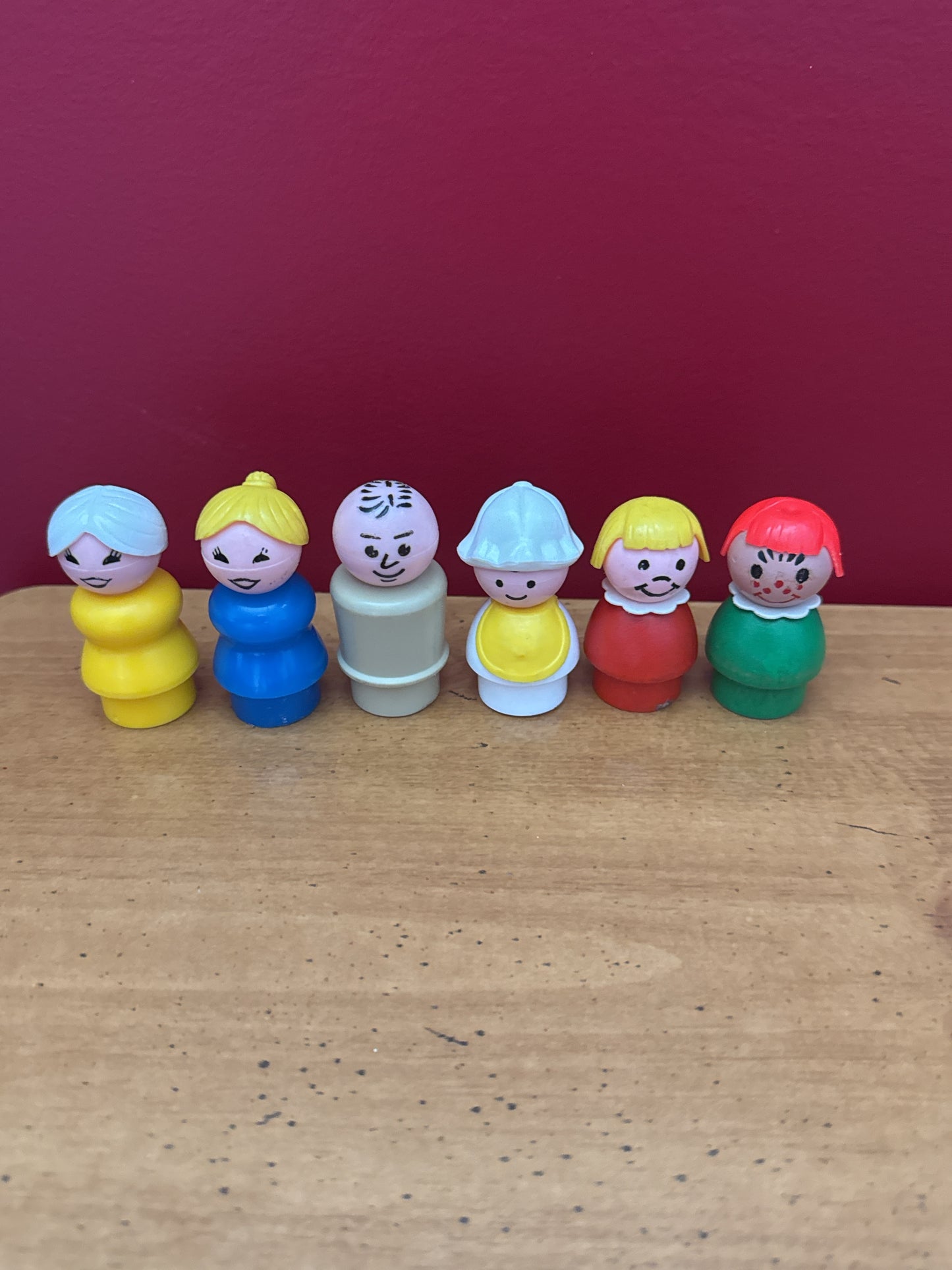 Vintage 1970s Fisher Price Little People Family Set of 6 Figures Including Baby & Grandma