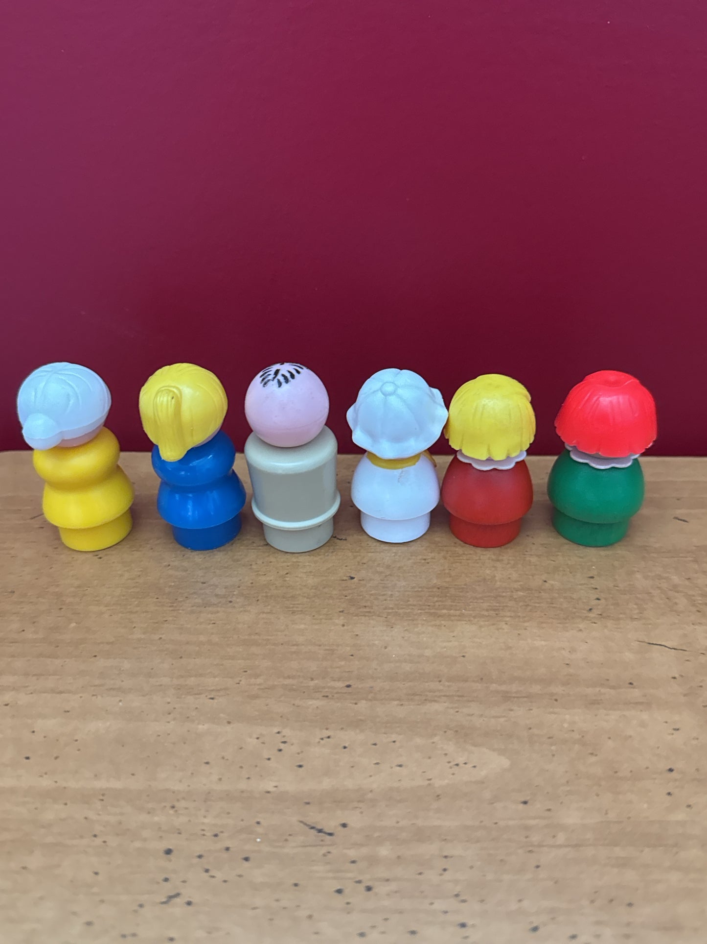 Vintage 1970s Fisher Price Little People Family Set of 6 Figures Including Baby & Grandma