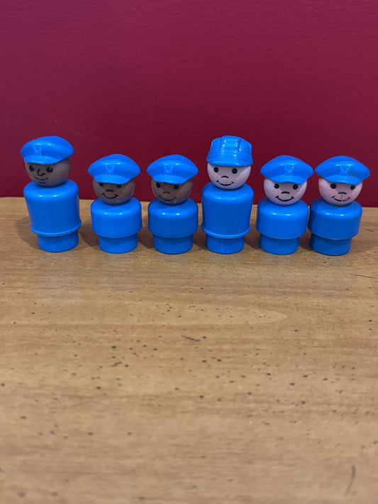 Rare Fisher Price Little People Cops/Mailmen/Boat Captain Blue Suits & Hat Set of 6 Figures