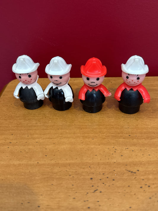 Vintage Fisher Price Little People Fireman with White Arms and Red Arms Set of 4 Figures