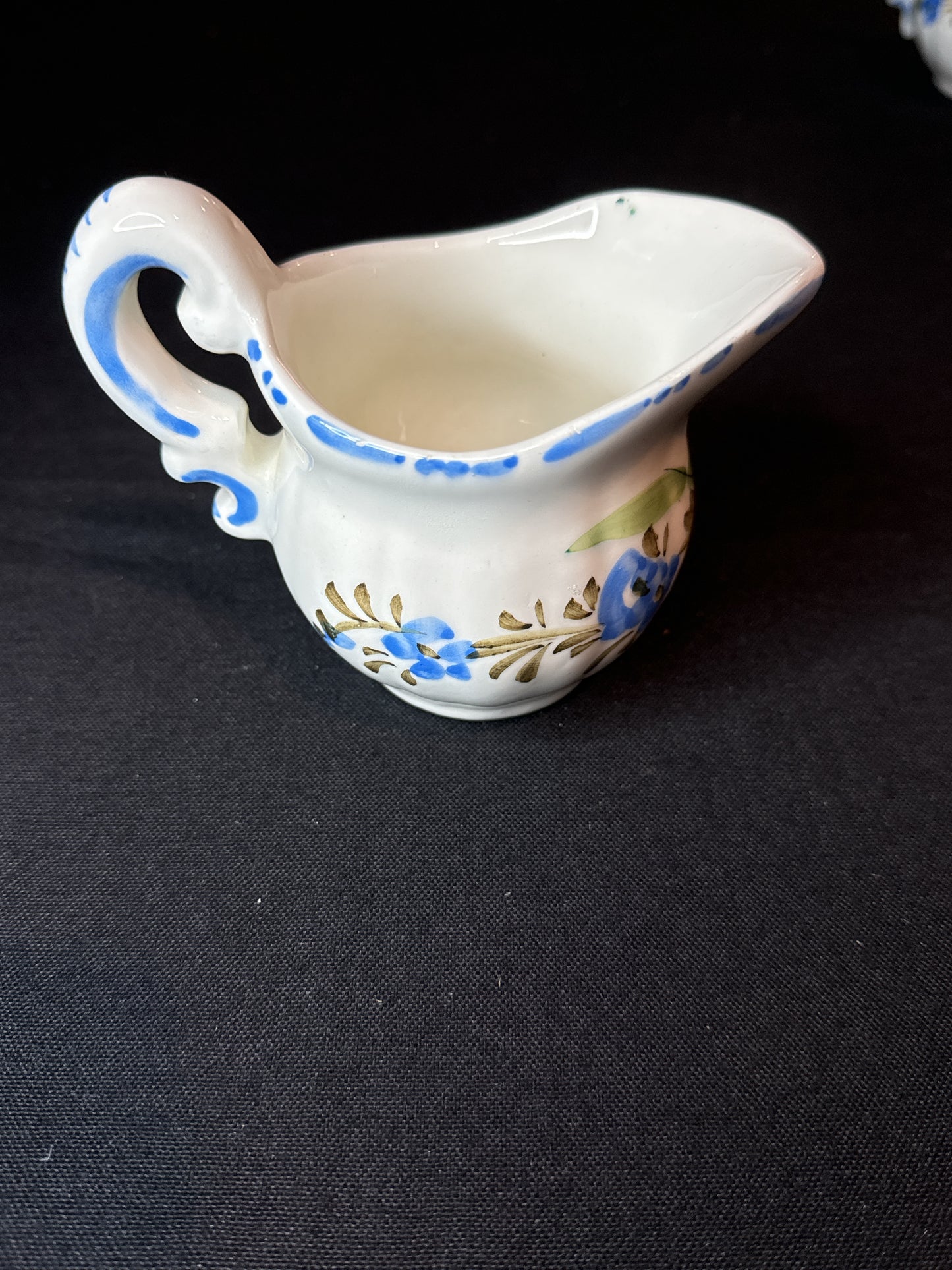 Vintage Italian Renaissance Revival Faience Floral Covered Sugar Bowl & Creamer