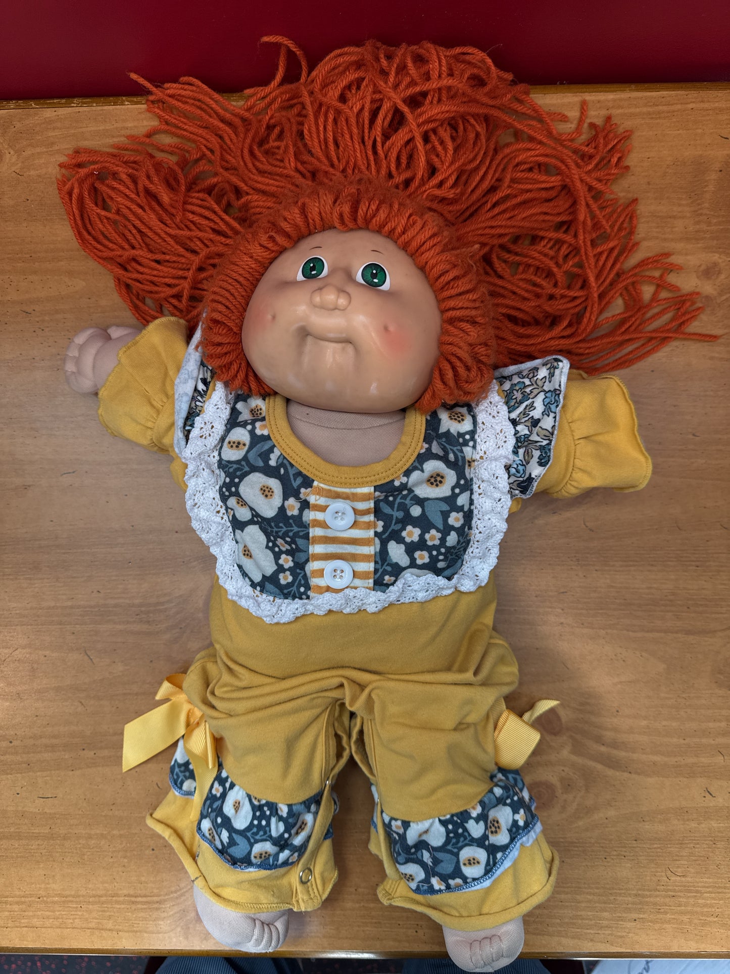 Rare Vintage Cabbage Patch Doll Red Yarn Hair and Green Eyes Green Signature 1984