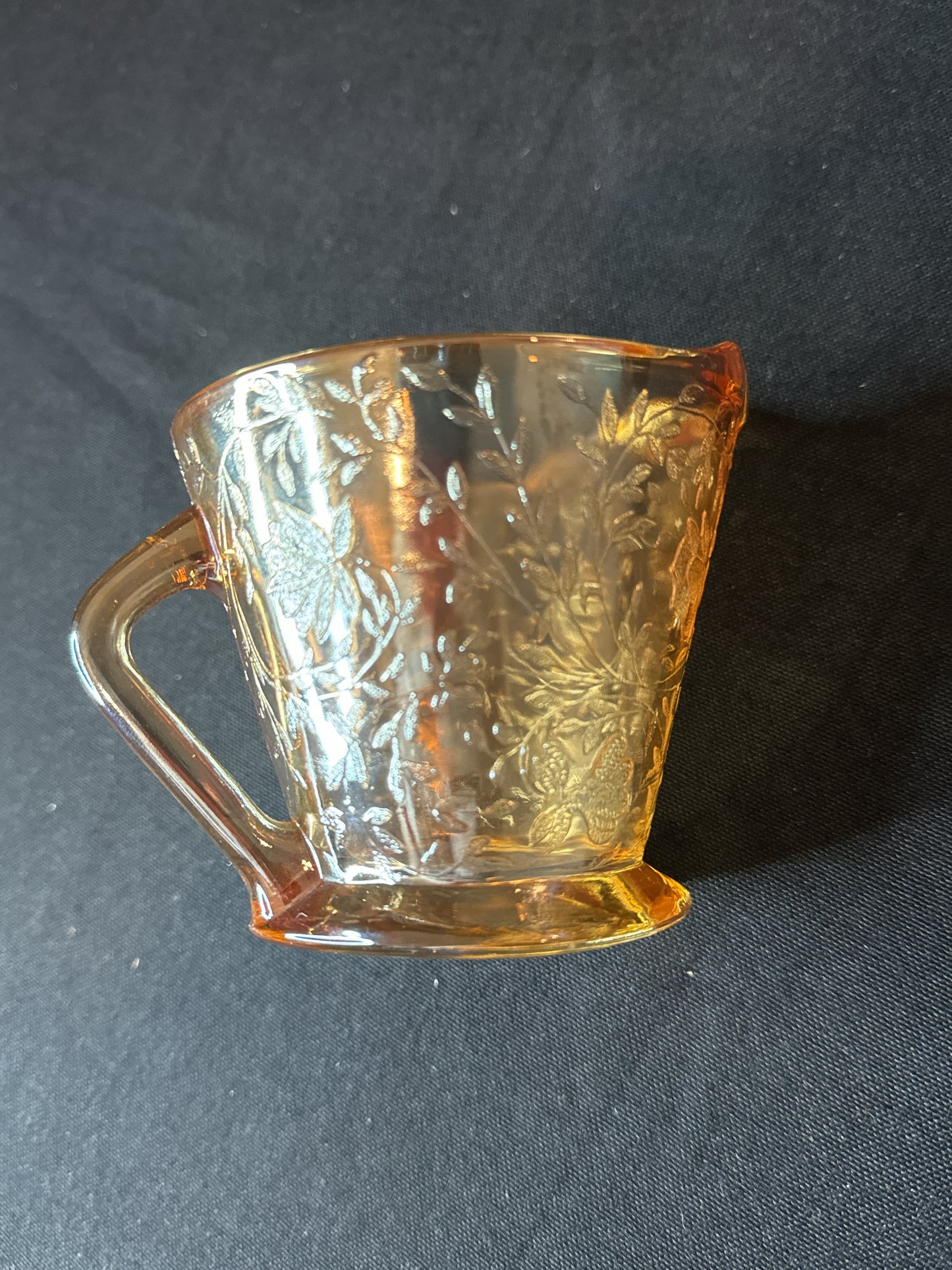 Vintage Jeanette Iridescent Carnival Depression Glass Floragold Creamer Pitcher 3.5" Tall