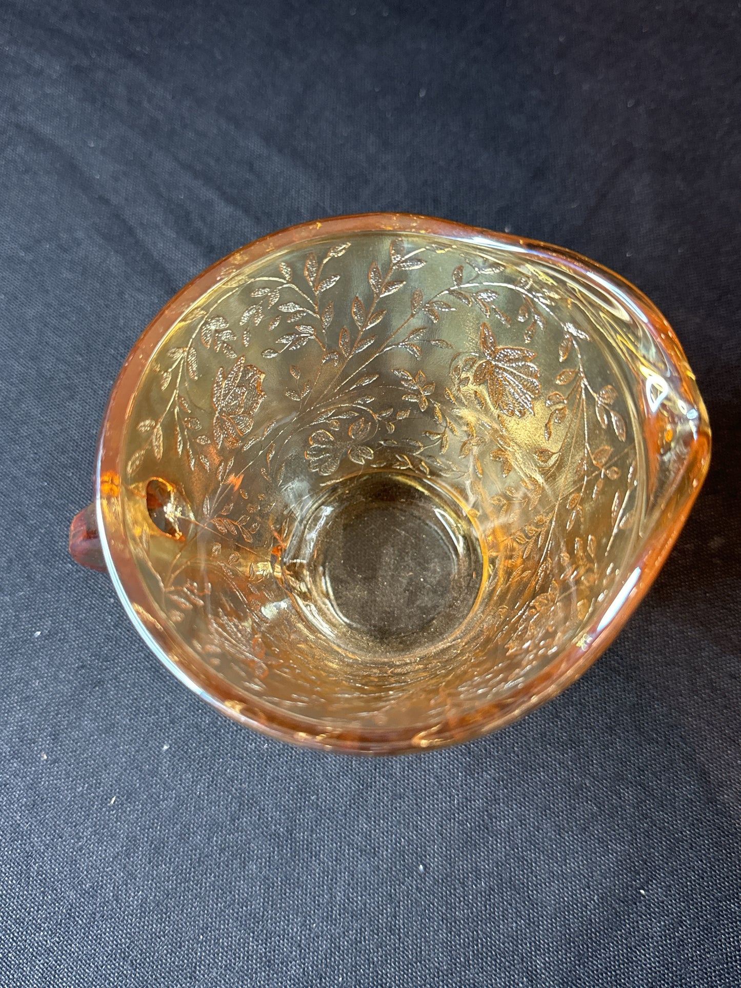 Vintage Jeanette Iridescent Carnival Depression Glass Floragold Creamer Pitcher 3.5" Tall