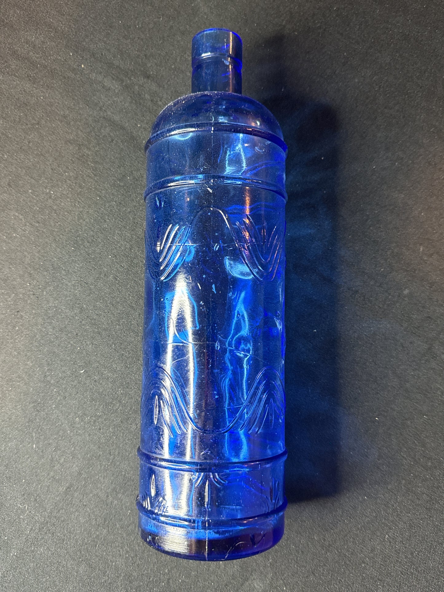 Vintage Cobalt Blue 11.5" Grapes Leaf Bottle, Green Tinted Glass 12" Bottle, Amber Bottle 12"