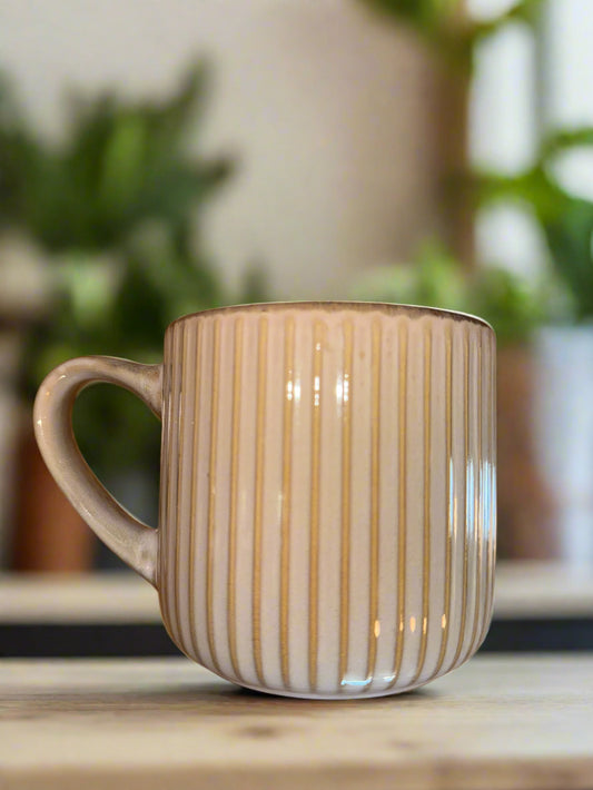 Pfaltzgraff Tan Ribbed Large Coffee Cup Mug 4" Tall New Never Used