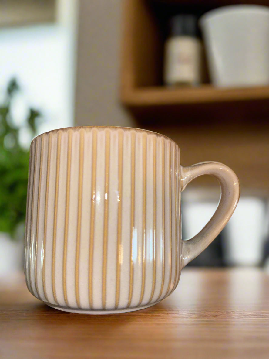 Pfaltzgraff Tan Ribbed Large Coffee Cup Mug 4" Tall New Never Used