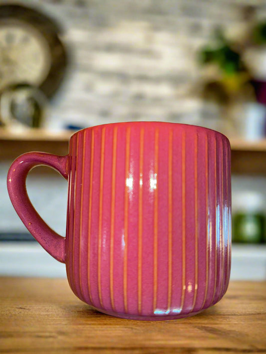 Pfaltzgraff Pink Ribbed Large Coffee Cup Mug 4" Tall New Never Used
