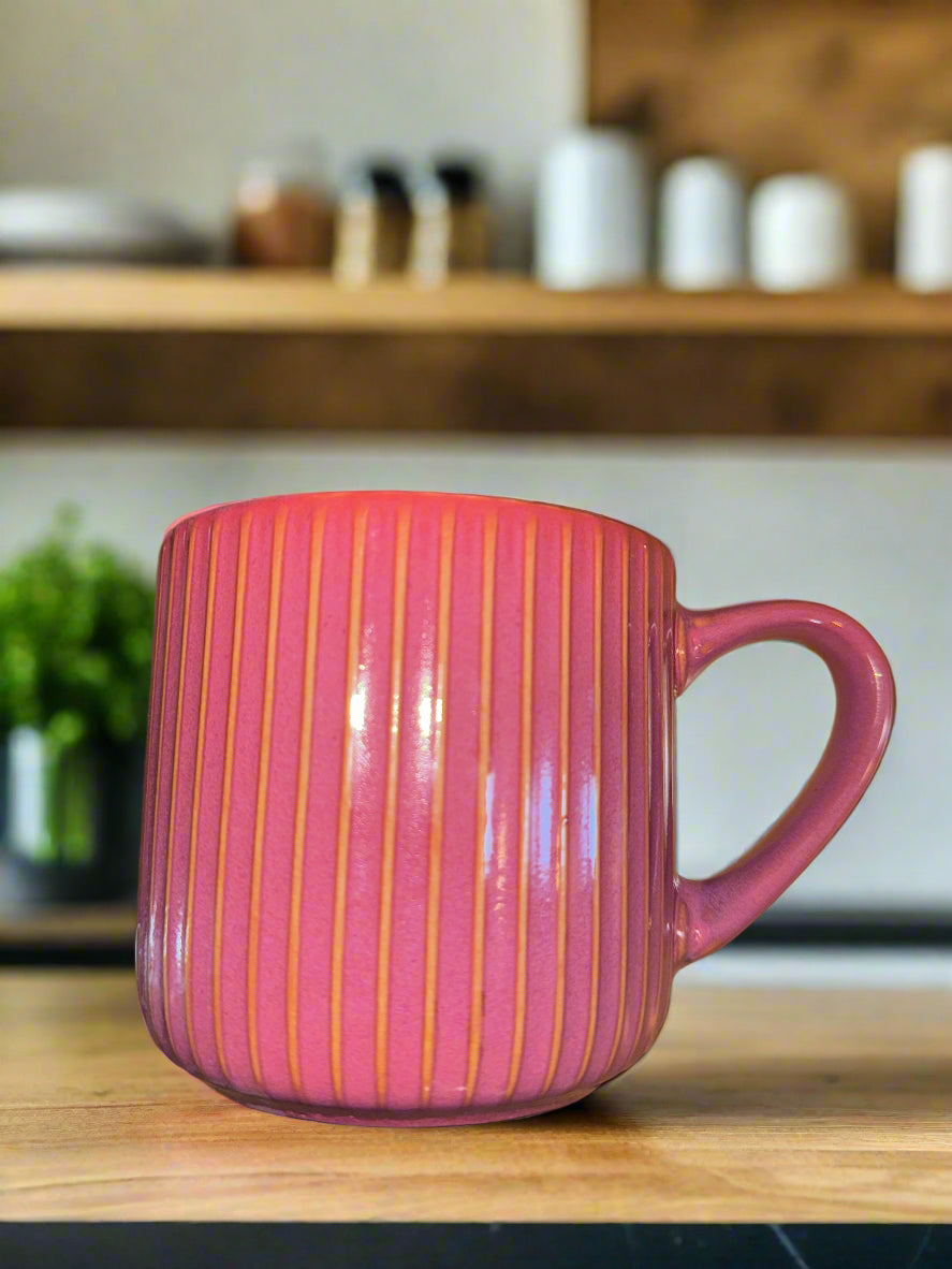 Pfaltzgraff Pink Ribbed Large Coffee Cup Mug 4" Tall New Never Used