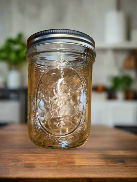 Ball Mason Jar With Lid 5" Tall Widemouth Glass 400 ML Grapes on one side