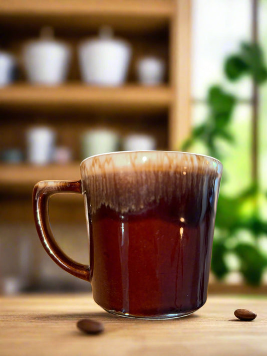 Vintage McCoy Pottery Brown Drip Glaze Coffee Mug cup USA 3.25" Tall