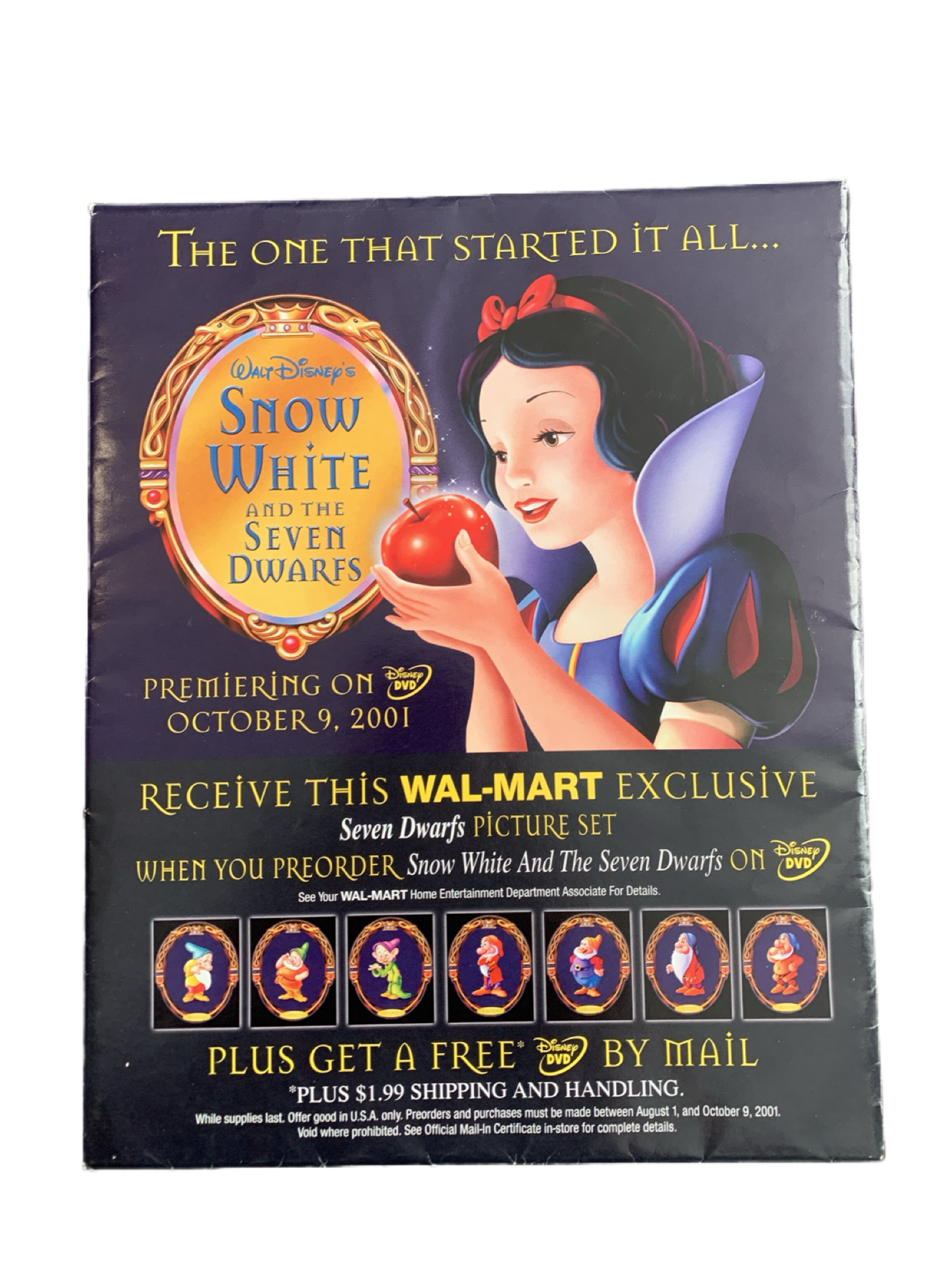 2001 Walmart Exclusive Walt Disney Snow White & Seven Dwarfs Picture Set of 7