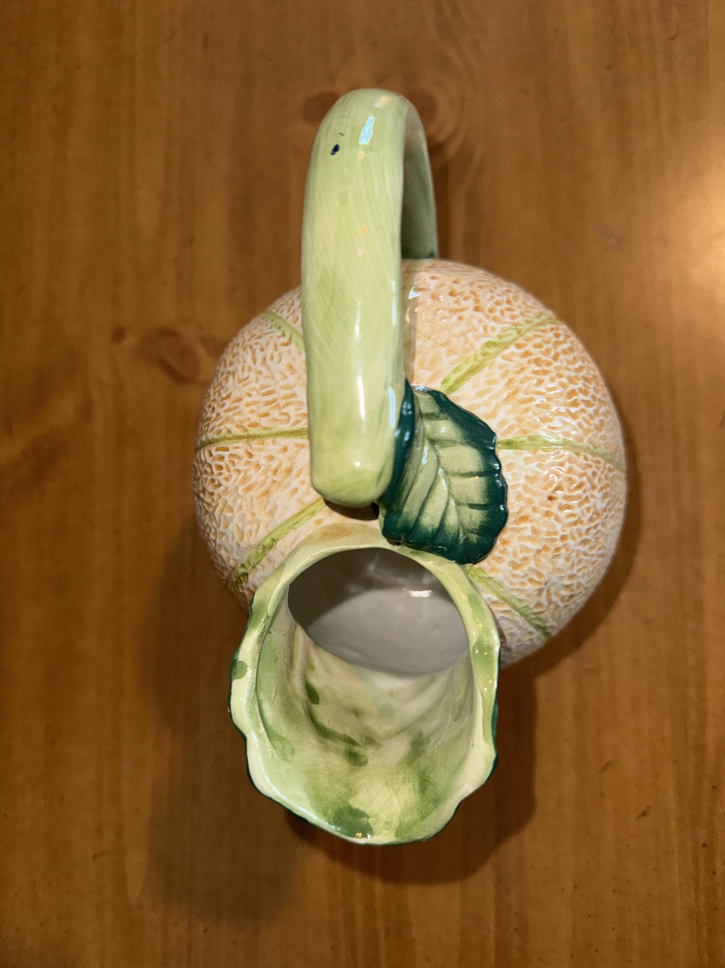 Vintage Cantaloupe Melon Pitcher Ceramic 7.5" Tall 7.5" Wide.