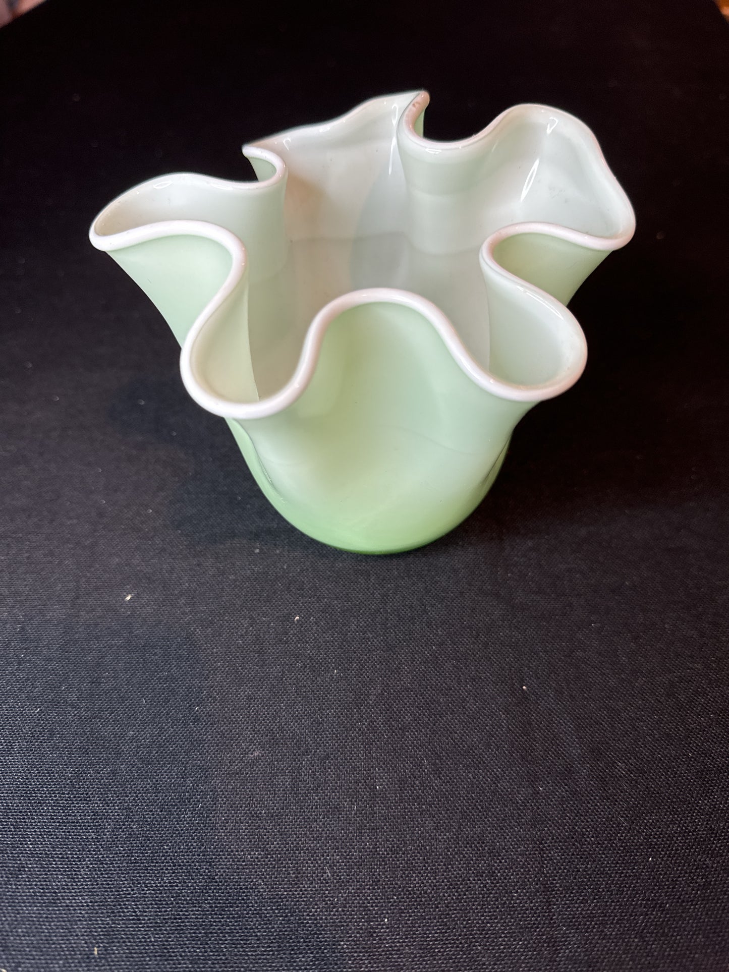 Two's Company Pale Mint Green Handkerchief Vase-Cased Glass 4.25" Tall