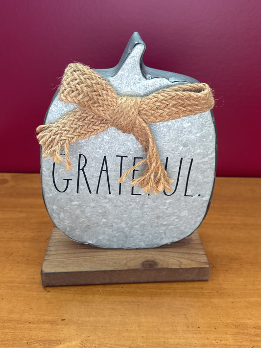 Rae Dunn Magenta Galvanized Metal Table Top Signs Grateful Pumpkin Sign 8" Tall