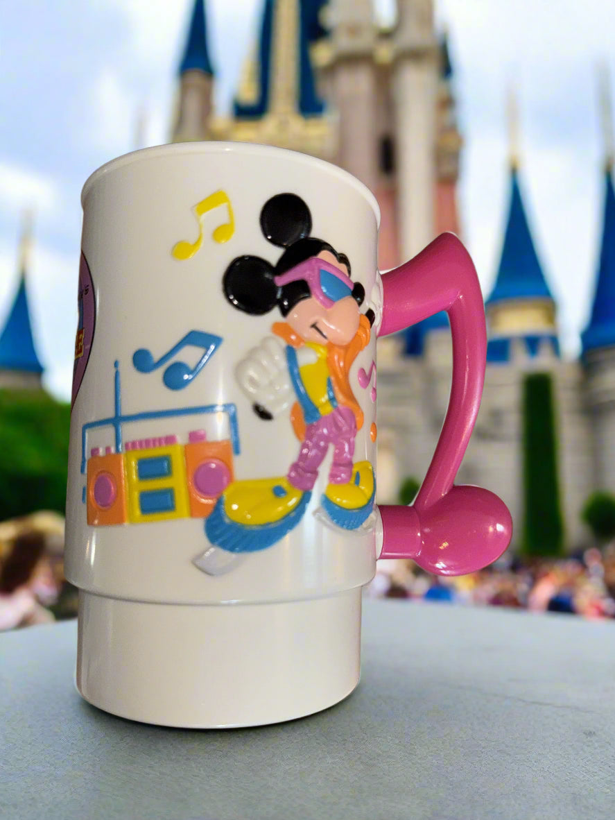 Jamming Mickey Mouse Disney's World on Ice 3D Mug Plastic Kenneth Feld - Pink Handle 5.25"
