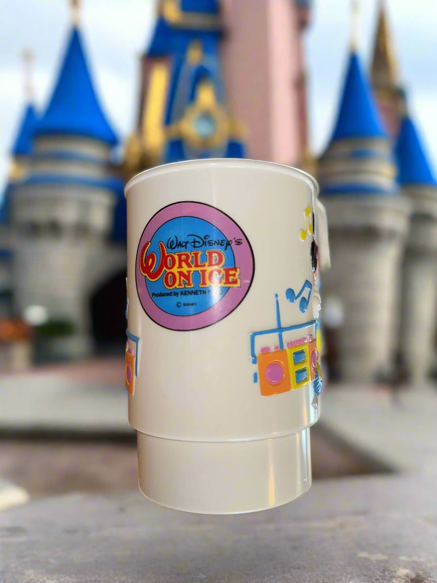Jamming Mickey Mouse Disney's World on Ice 3D Mug Plastic Kenneth Feld - Pink Handle 5.25"