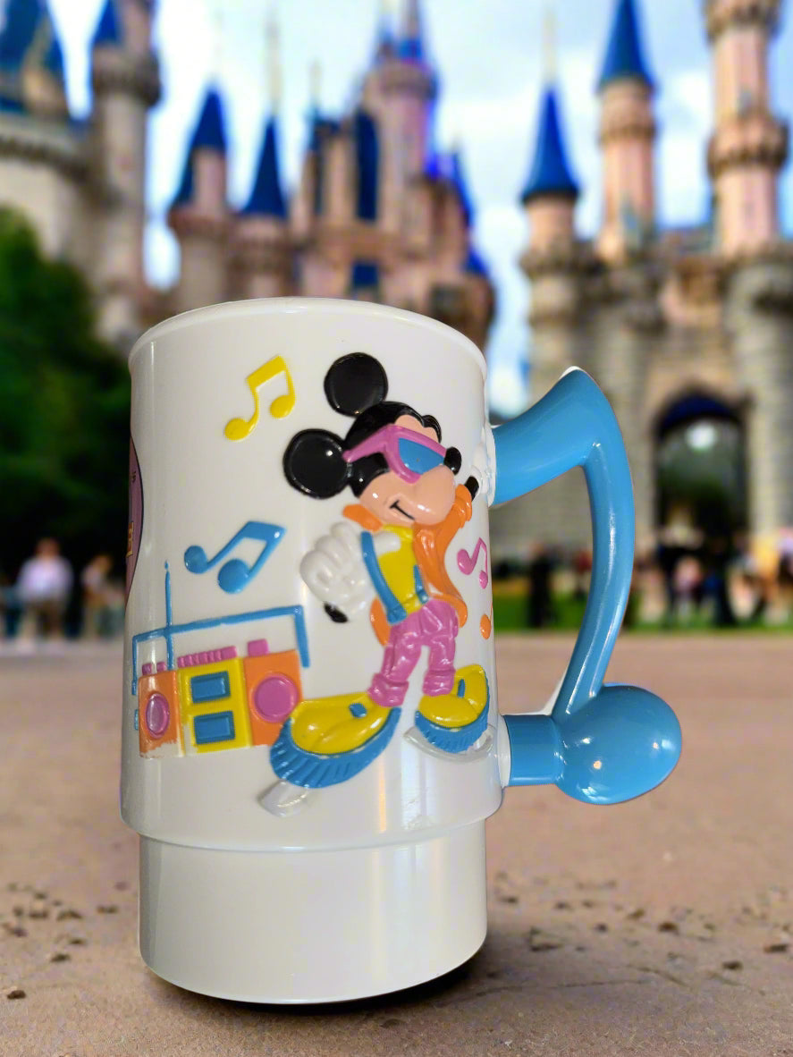 Jamming Mickey Mouse Disney's World on Ice 3D Mug Plastic Kenneth Feld - Blue Handle 5.25"