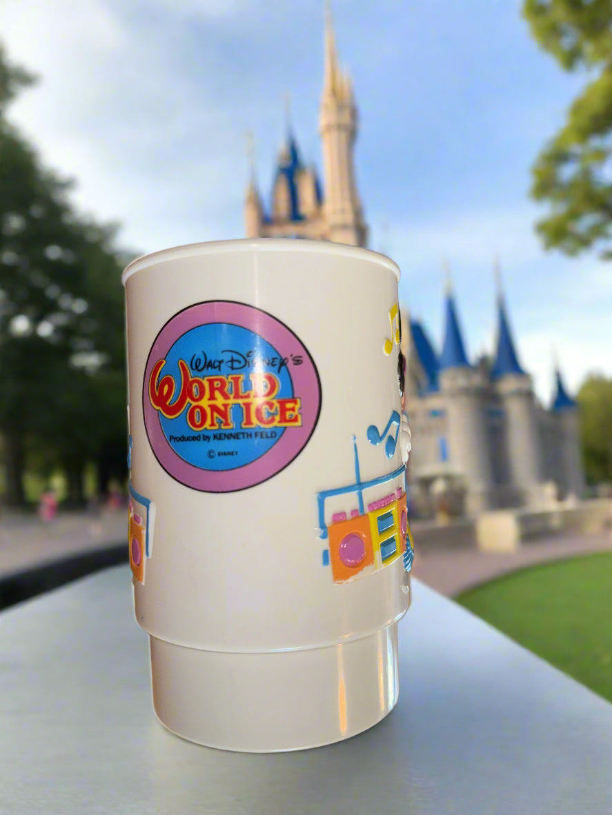Jamming Mickey Mouse Disney's World on Ice 3D Mug Plastic Kenneth Feld - Blue Handle 5.25"