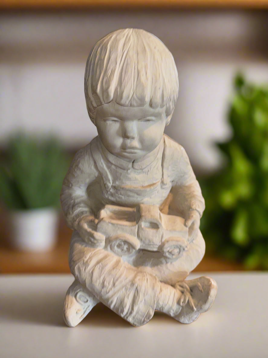 Austin Productions Sculpture Bright Eyes Collection Boy With Truck 9.5" Tall
