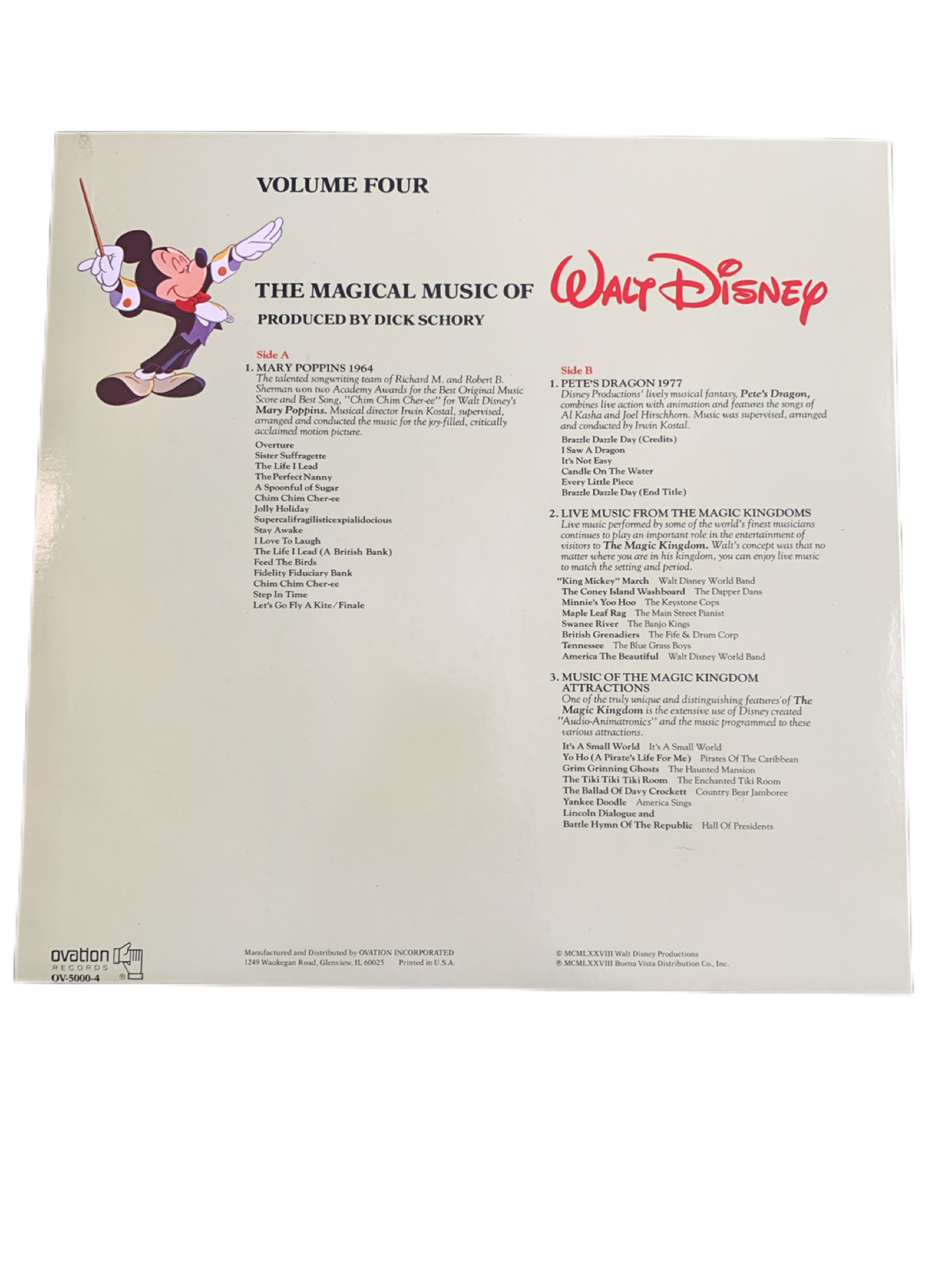 Disney, The Magical Music of Walt Disney 50 Years Soundtrack Record 4 LPs