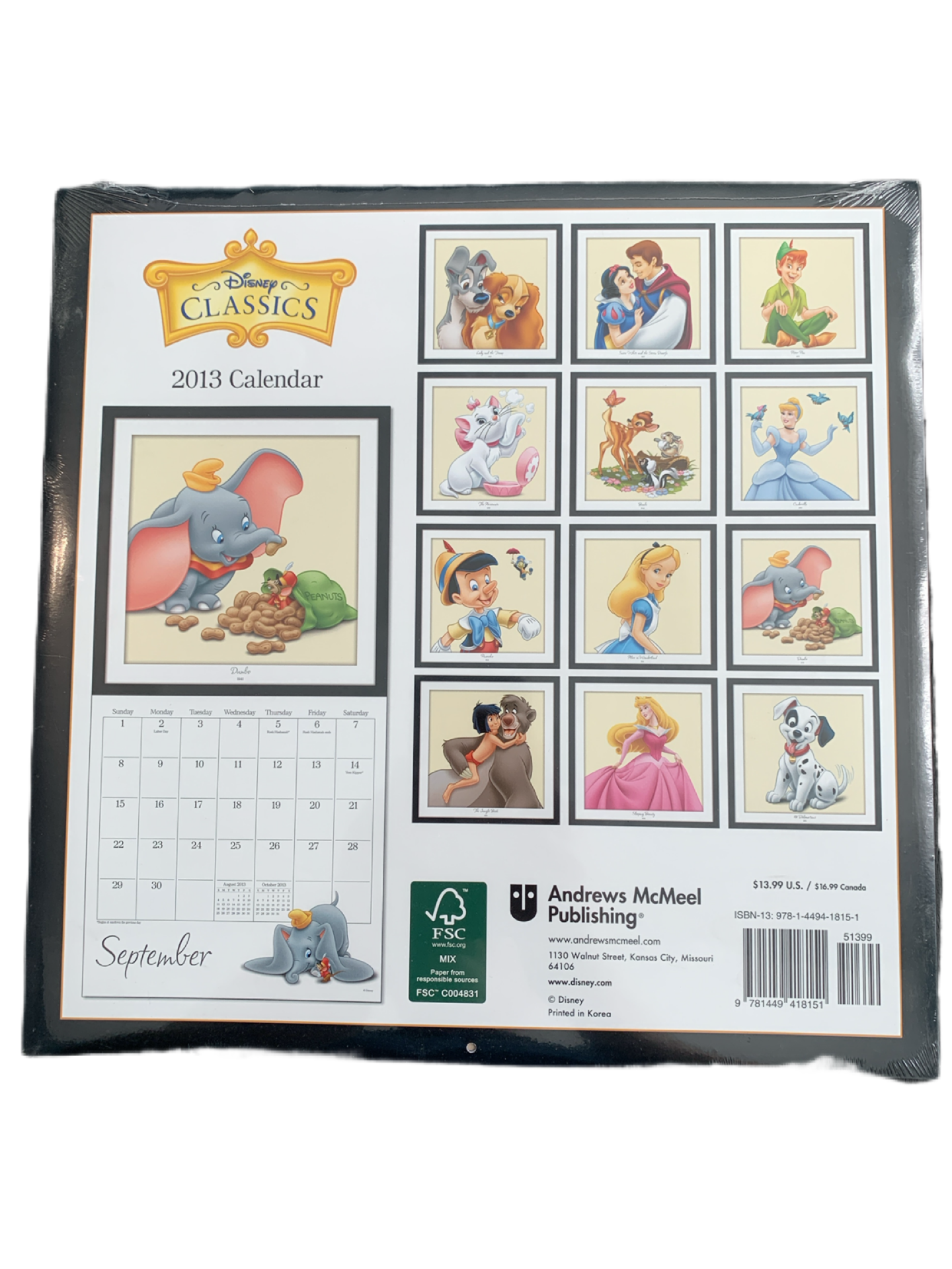 Disney Classics Lady and the Tramp 2013 Calendar Still in Plastic