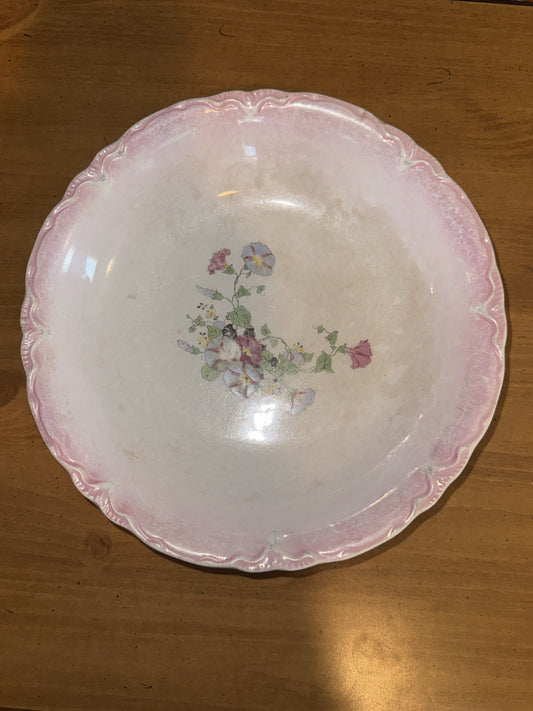 Vintage 9.5" Pink Floral Bowl - Some Crazing on Bottom
