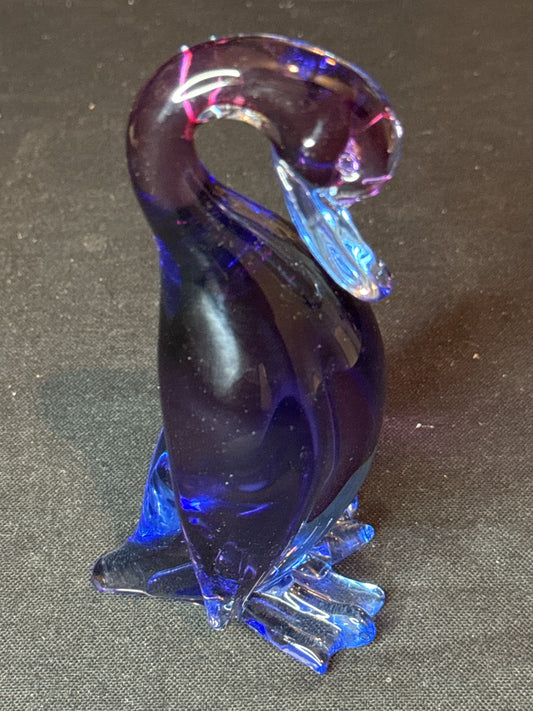 Murano Hand Blown Glass Blue & Purple Duck Figurine 6" Tall