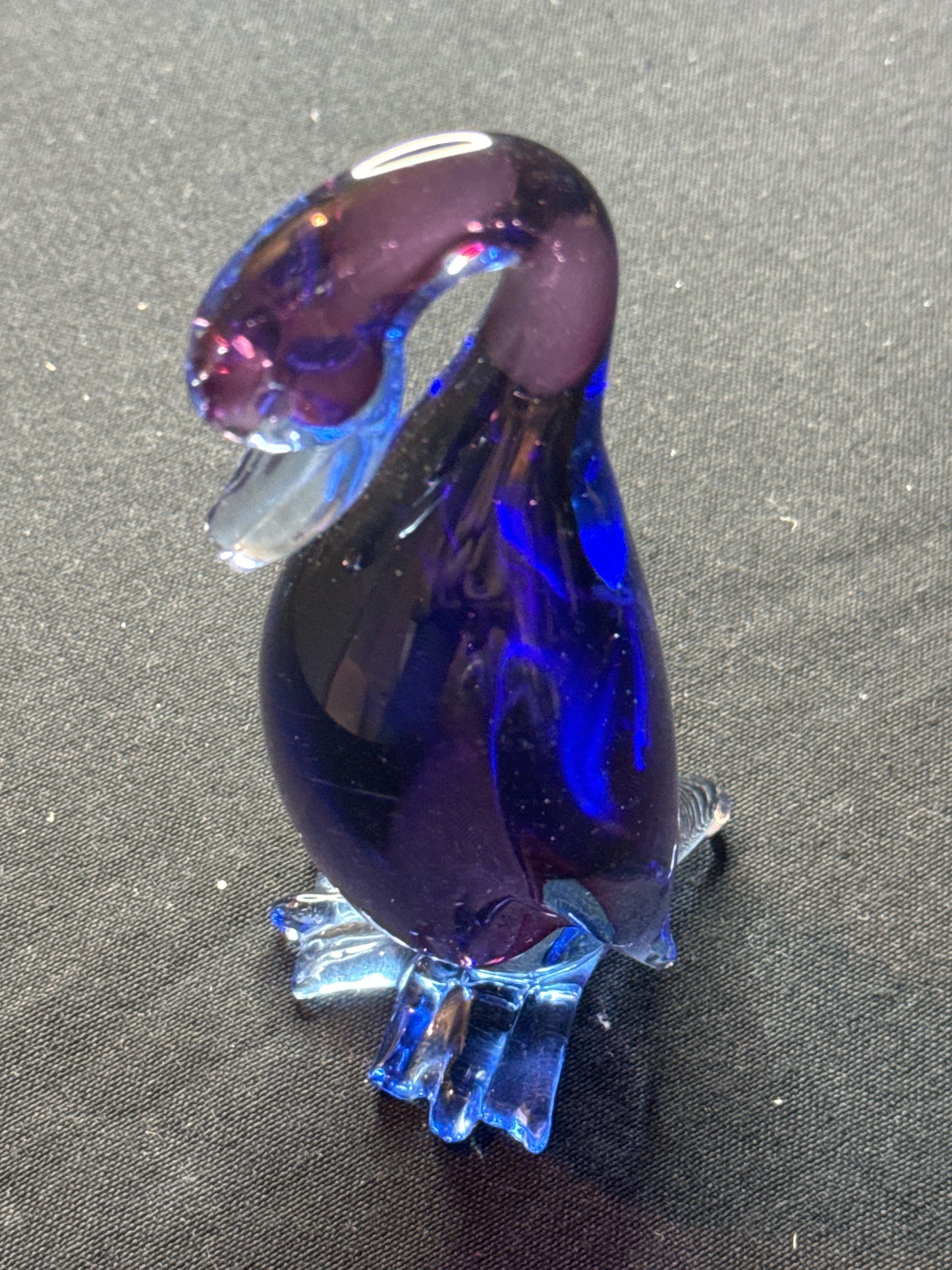 Murano Hand Blown Glass Blue & Purple Duck Figurine 6" Tall