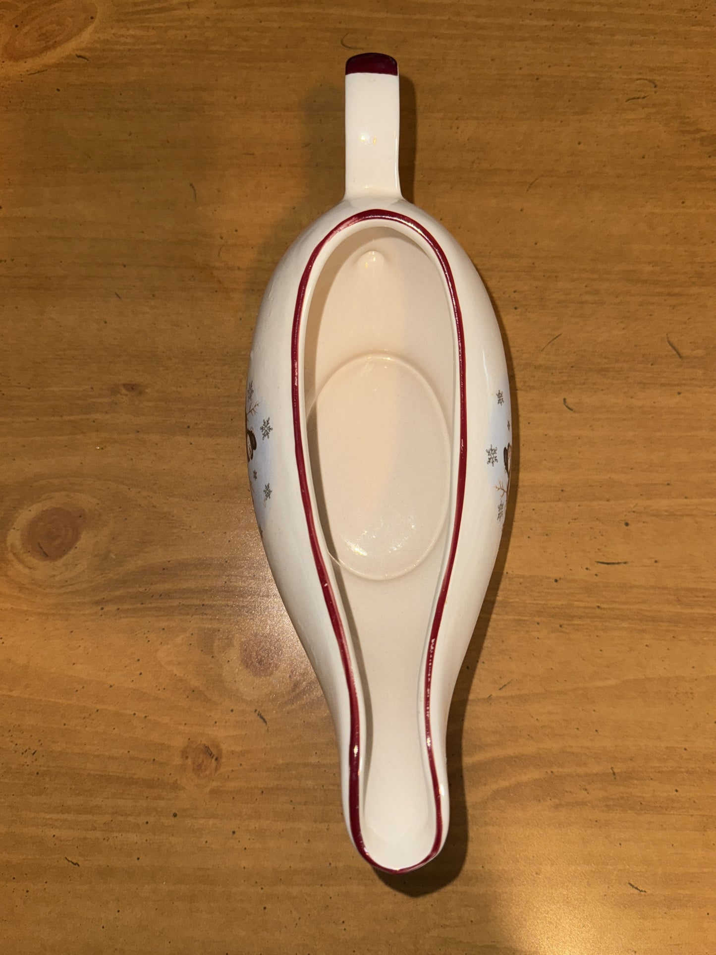 Royal Seasons Stoneware Gravy Boat Christmas Snowmen Winter 9.75" Long x 3.25" Tall