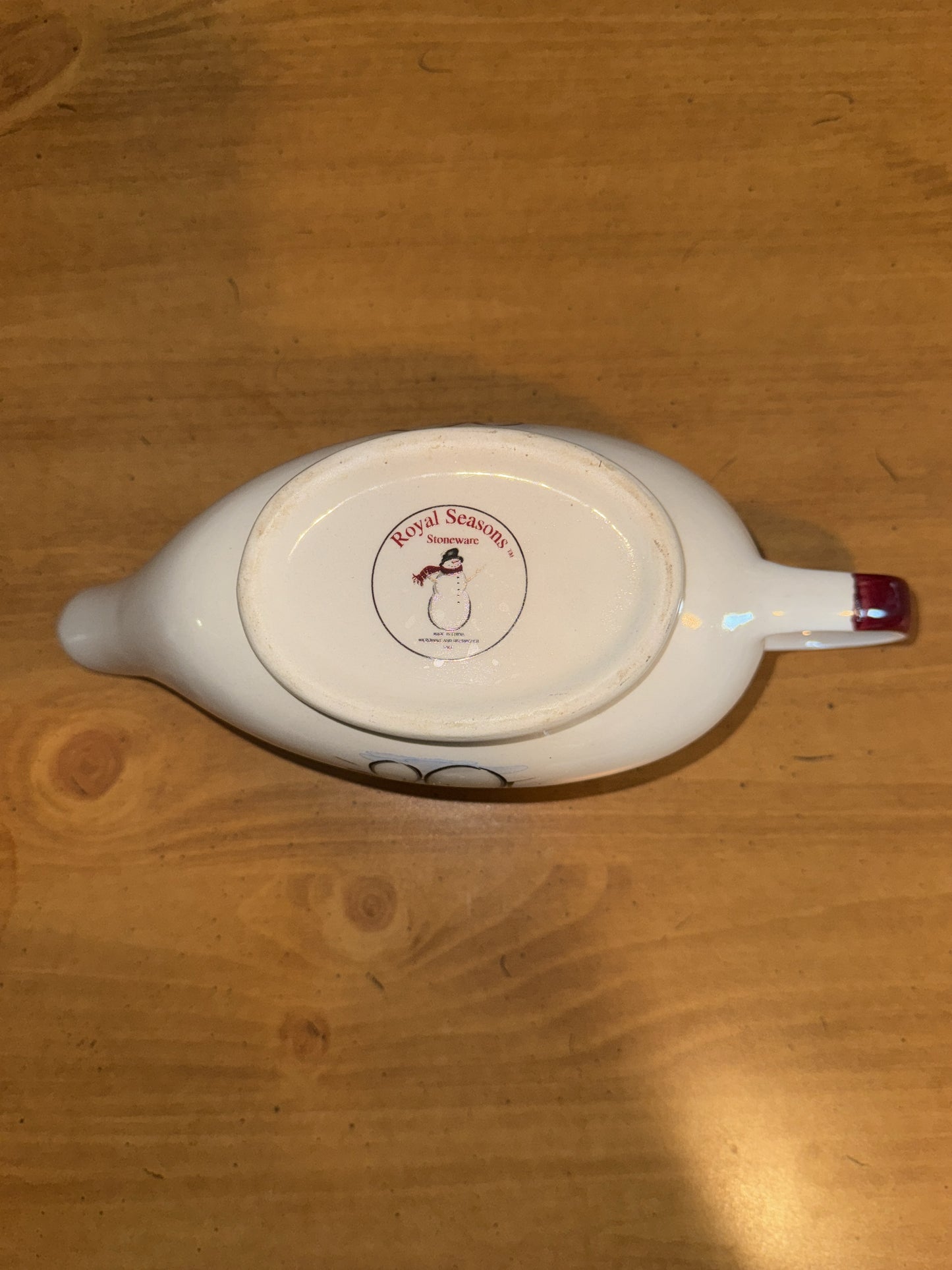 Royal Seasons Stoneware Gravy Boat Christmas Snowmen Winter 9.75" Long x 3.25" Tall