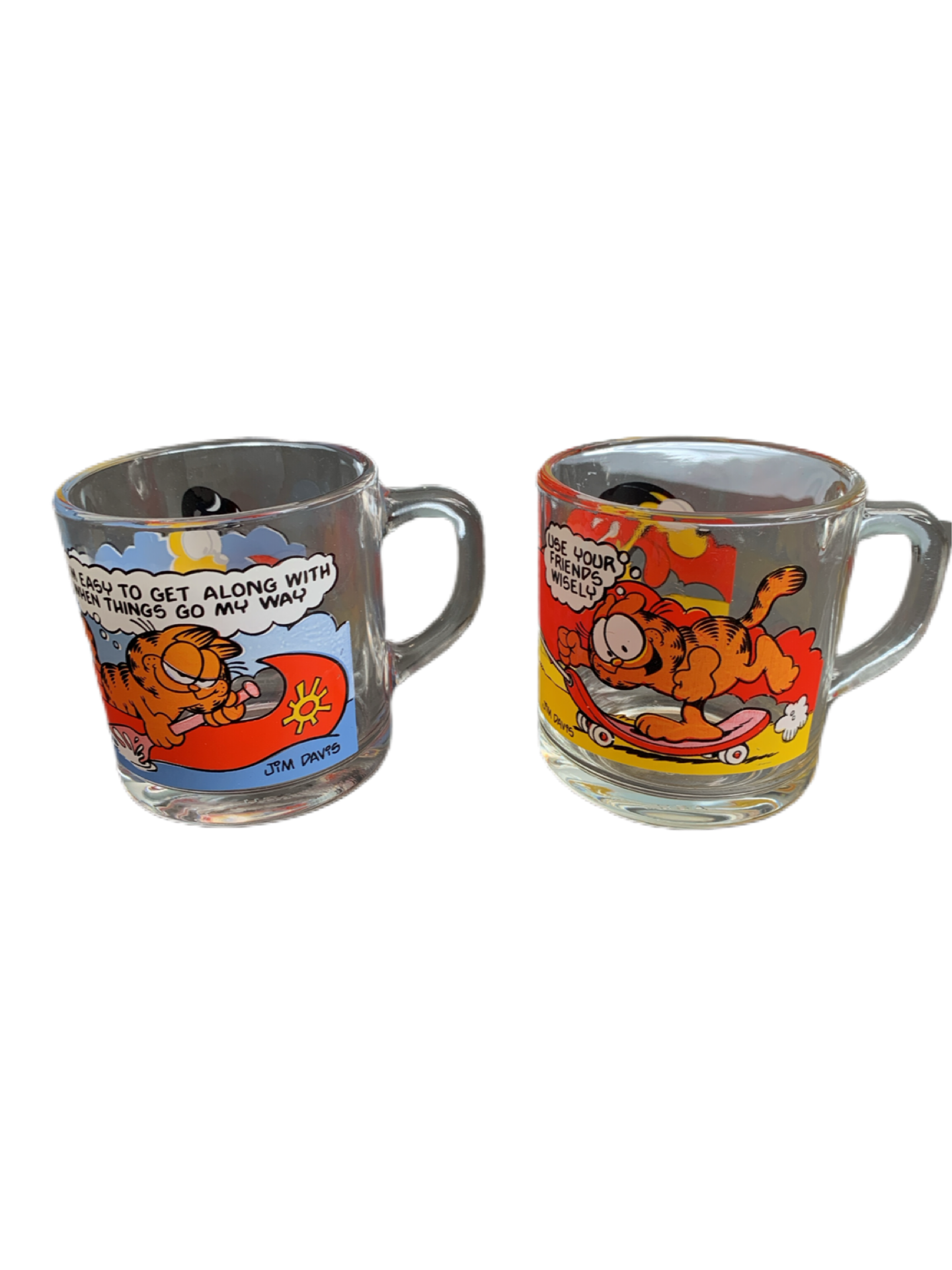 Garfield and Odie Clear Glass Coffee Mugs (2) Jim Davis Vintage McDonalds