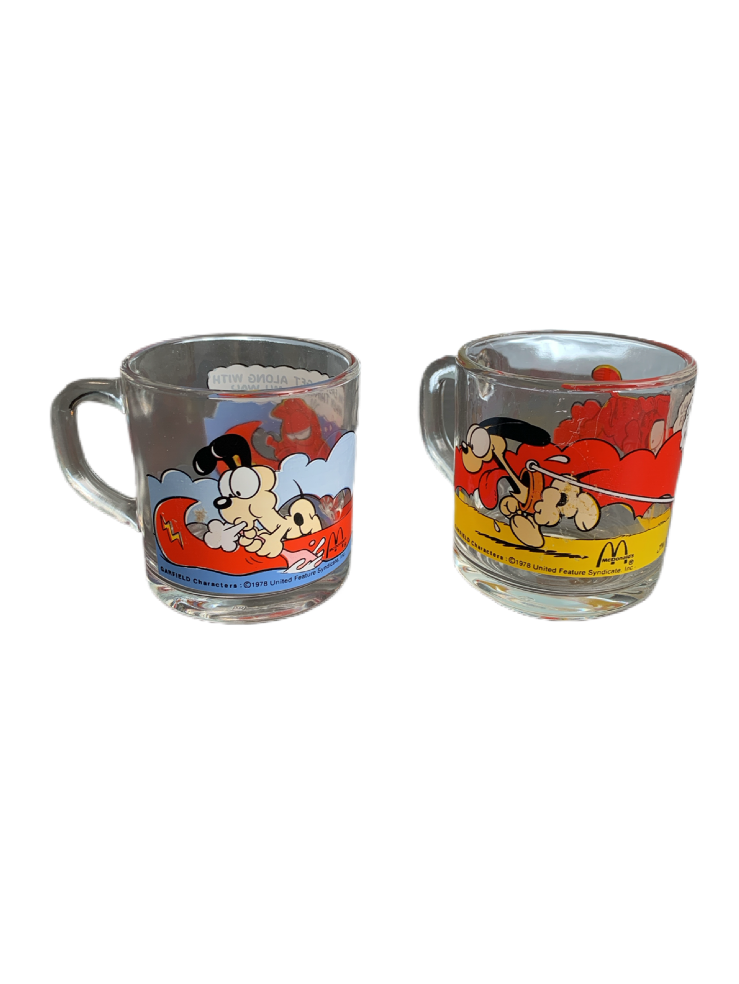 Garfield and Odie Clear Glass Coffee Mugs (2) Jim Davis Vintage McDonalds