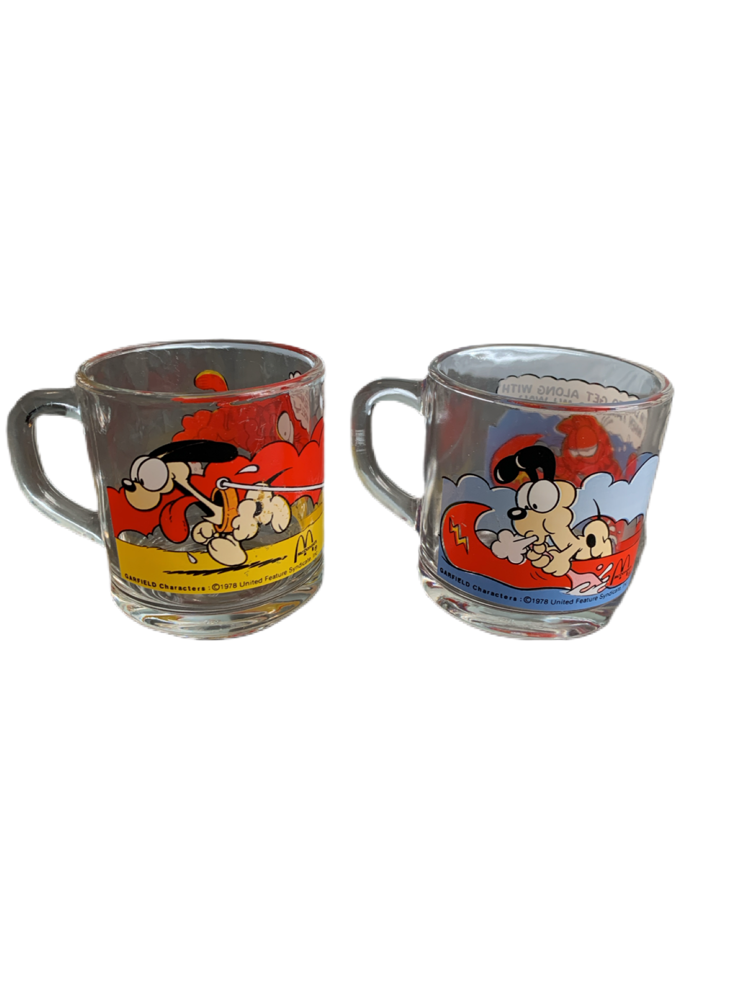 Garfield and Odie Clear Glass Coffee Mugs (2) Jim Davis Vintage McDonalds