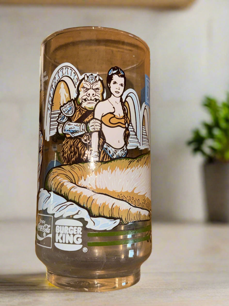 Burger King Star Wars ROTJ 1983 Jabba The Hutt Princess Leia Captive Glass Coca Cola 5 5/8" Tall
