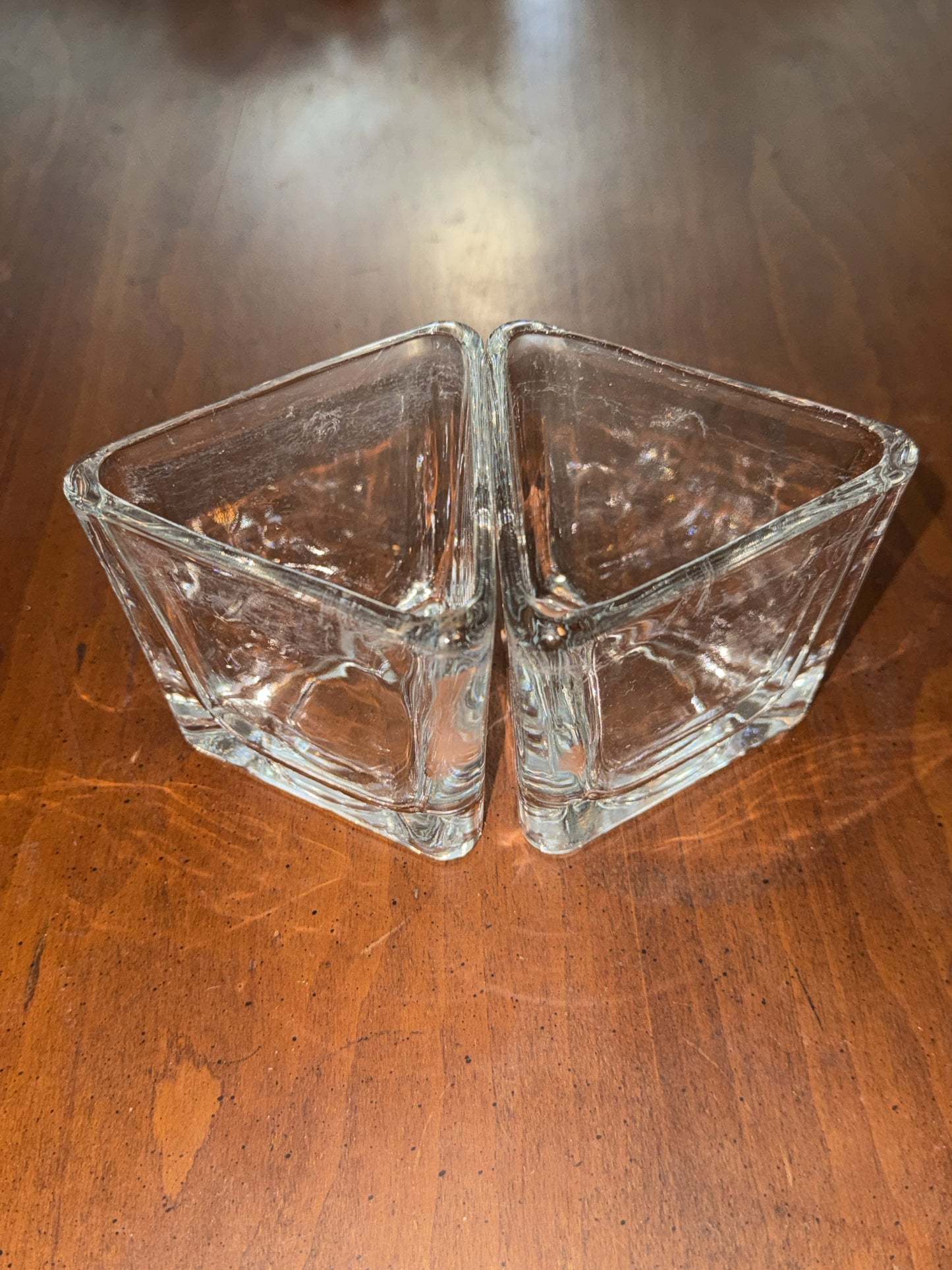 Pair of Libbey Clear Glass Triangle Votives/Planters 3.5" wide x 3.25" Tall