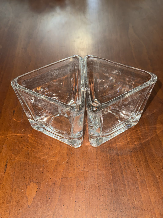 Pair of Libbey Clear Glass Triangle Votives/Planters 3.5" wide x 3.25" Tall