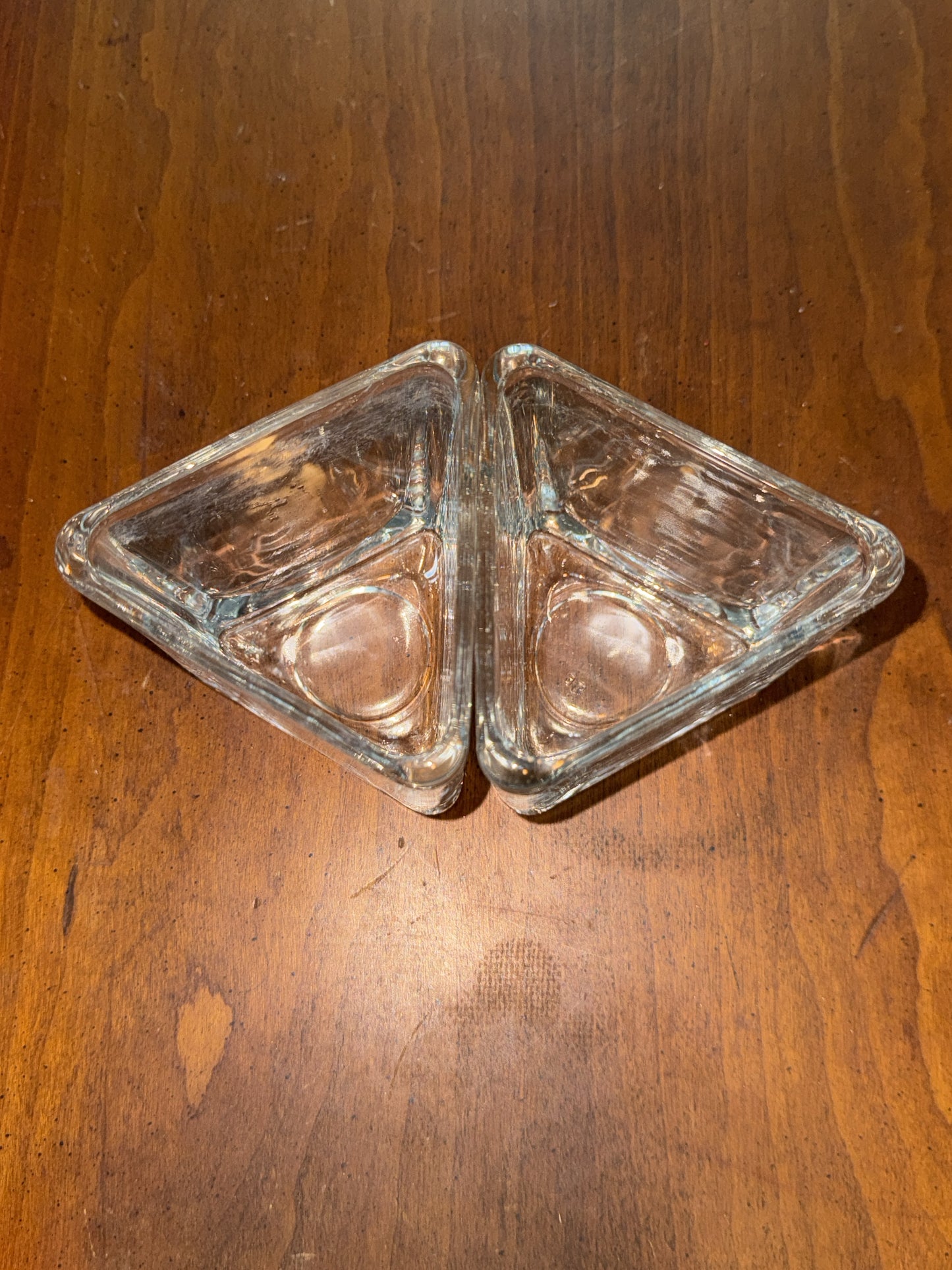 Pair of Libbey Clear Glass Triangle Votives/Planters 3.5" wide x 3.25" Tall