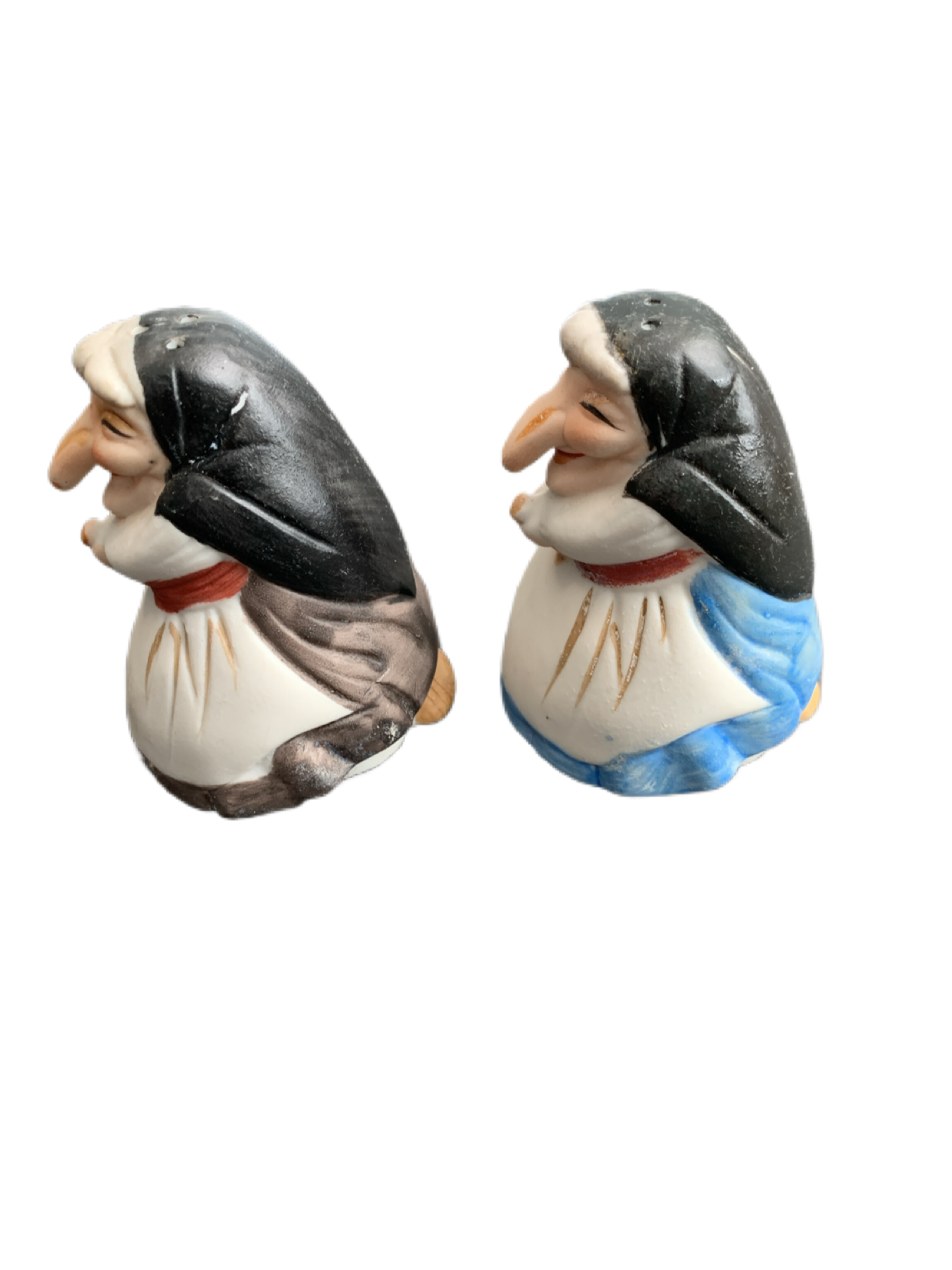 Ceramic Salt & Pepper Shakers Kitchen Witch Big Nose Babushka Halloween Vintage