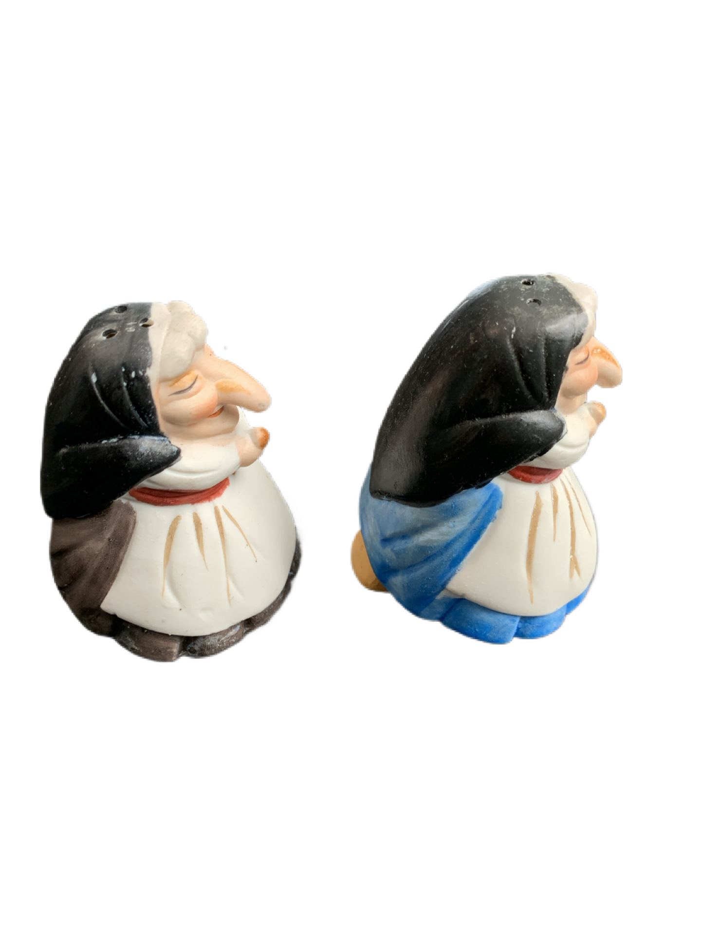 Ceramic Salt & Pepper Shakers Kitchen Witch Big Nose Babushka Halloween Vintage