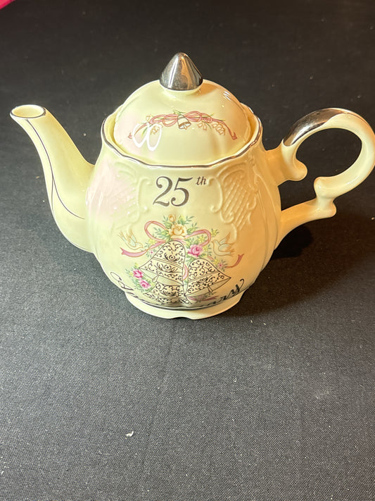 Lefton China 25th Anniversary Tea Pot 7" Tall and 9" Wide